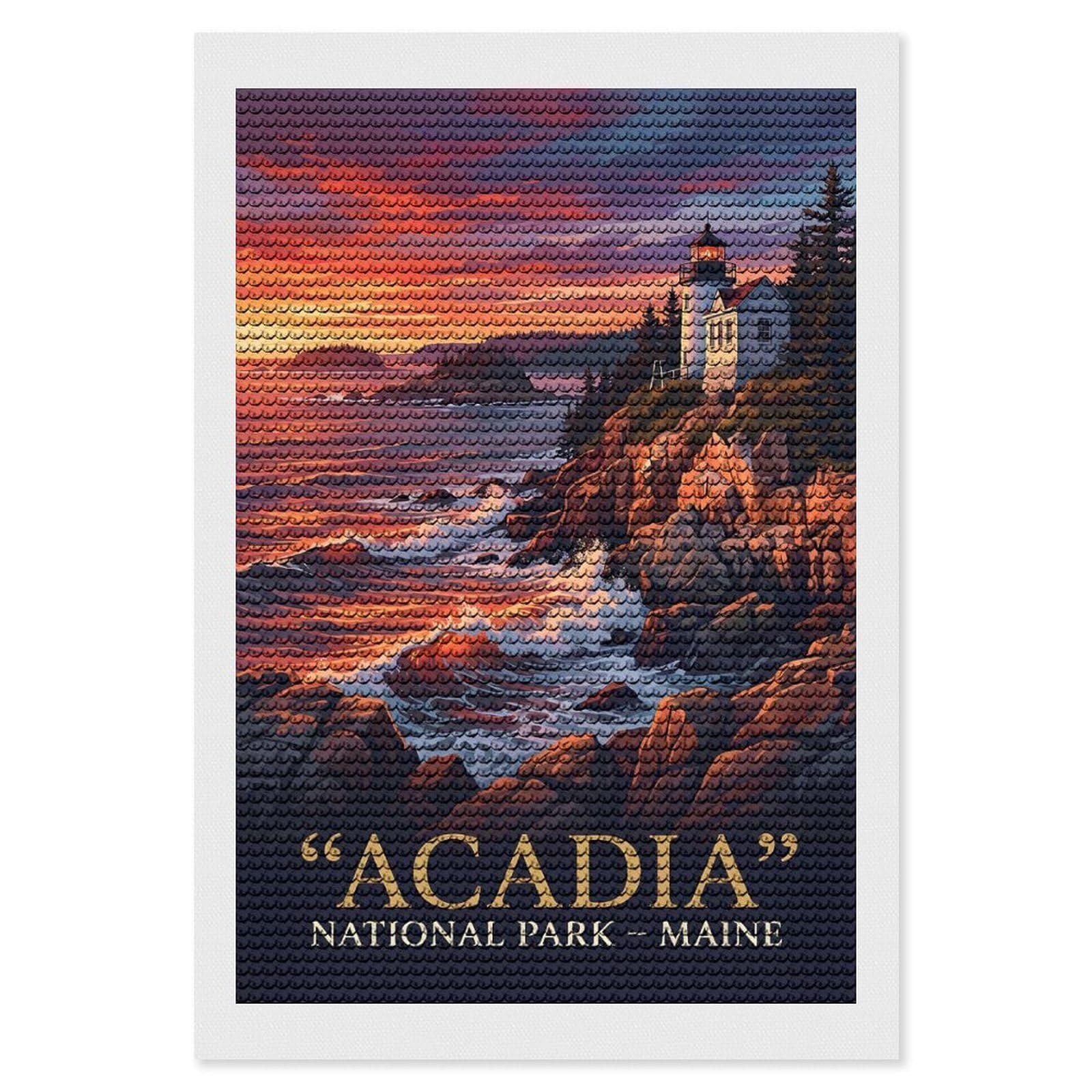 Junmoney Acadia National Park Lighthouse Diamond Art Canvas 8"x12", Decorate Your Room, Mindful Craft Activity, Cosy Home Accent, Thoughtful Handmade Gift