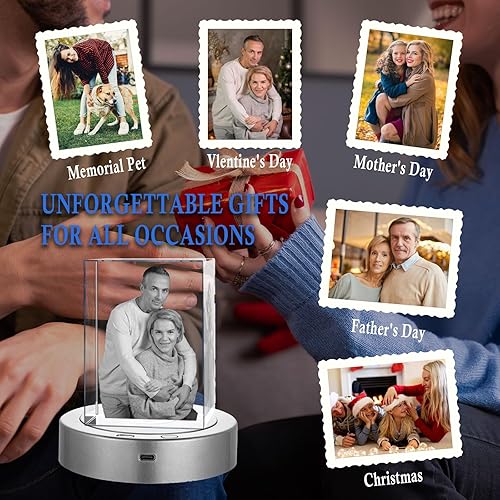 Miniatura 7 de Foto de Cristal 3D Personalizada, Marco de Fotos de Vidrio Personalizado Grabado con Láser, Excelentes Regalos de Aniversario, Cumpleaños, Navidad,