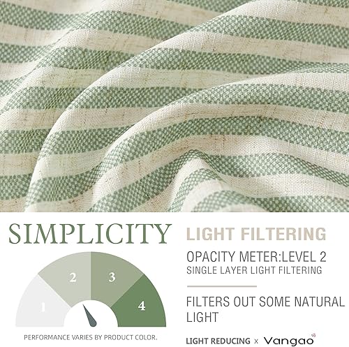 Miniatura 6 de Vangao - Cortinas de cocina estilo granja a rayas, 24 pulgadas de largo, cortinas de lino para cafetería, cortinas de rayas gruesas, cortinas de