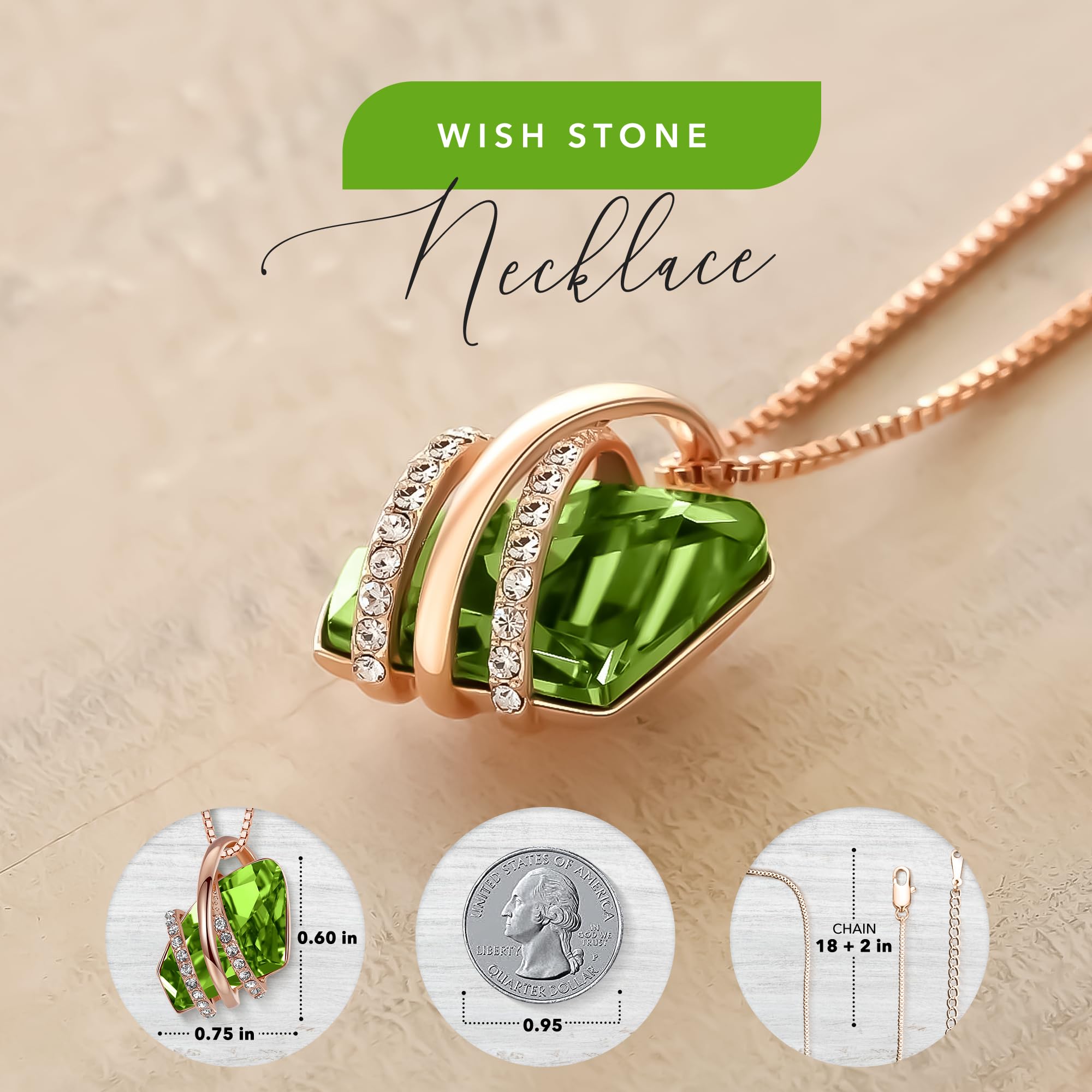 Leafael Pietra dei desideri Collana Donna Argento o oro rosa, Pietra di nascita collana con cristalli curativi, Senza allergie gioielli donna, Regalo Donna con scatola regalo inclusa