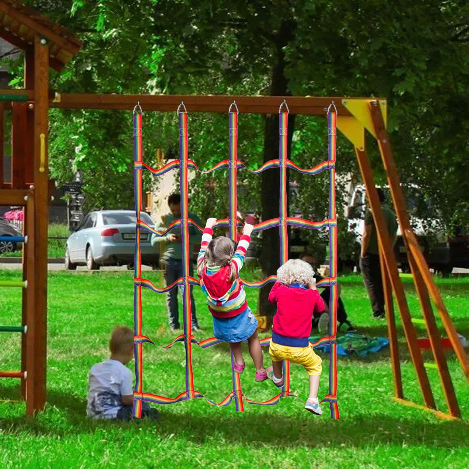 Portable Cargo Climbing Net – Outdoor Play Obstacle Rope Ladder, Kids Climbing Web | Durable Webbing Fitness Ladder for Jungle Gyms, Backyard Obstacle Course, High Strength Climbing Tool