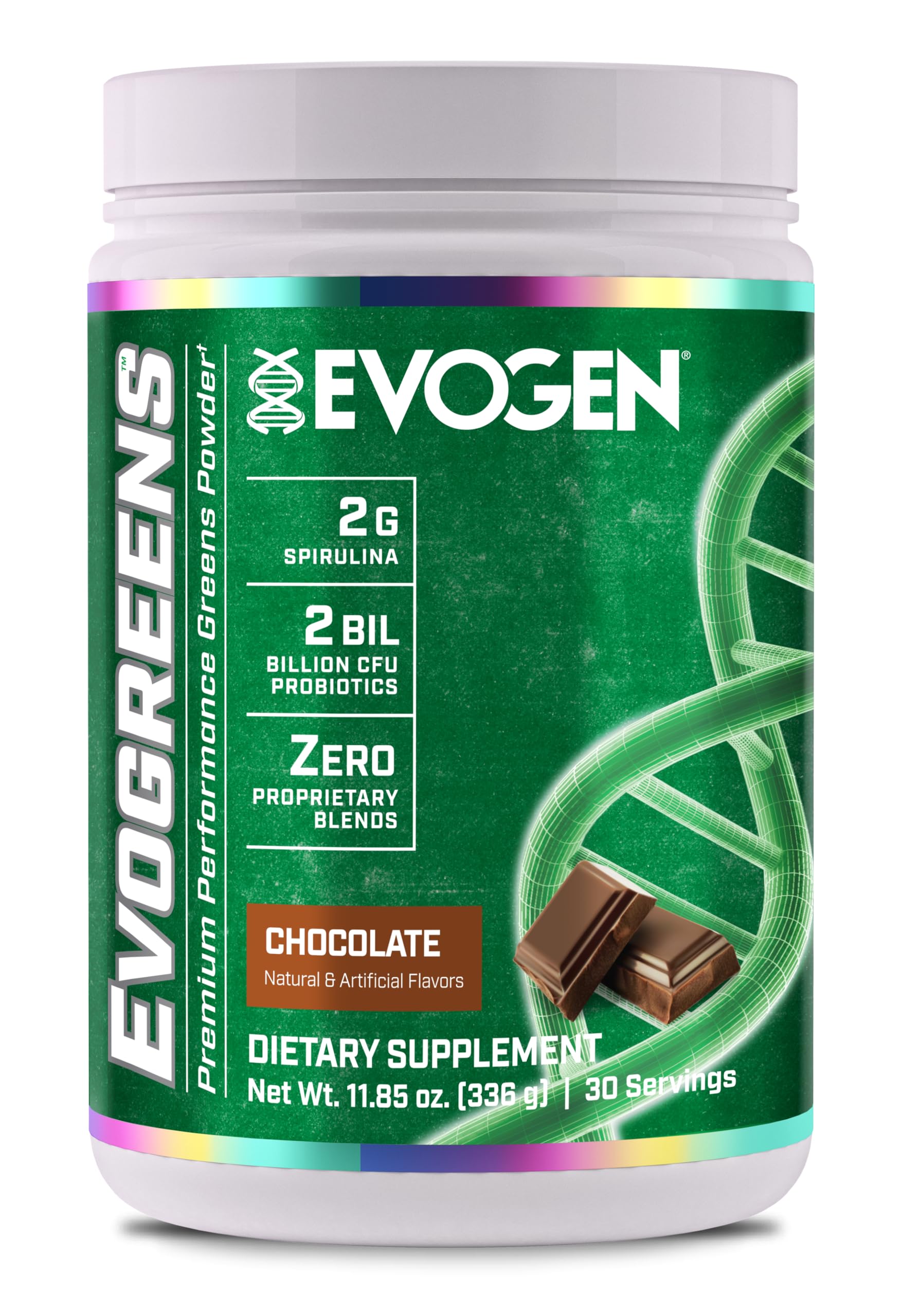 Evogen Evogreens | Premium Performance Greens Superfood, Spirulina, Pomegranate, Probiotics, Kale | 30 Servings (Chocolate, 30 Servings)