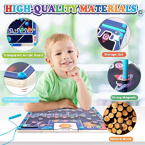 Miniatura 5 de FICCURYS Rompecabezas magnético de letras del alfabeto laberinto, juguetes Montessori de habilidades motoras finas para niños de 3 años en adelante,