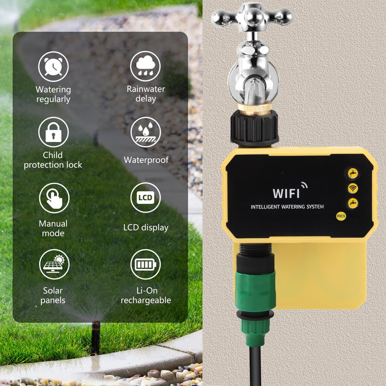 Fockety WiFi Solar Bewässerungsuhr mit Regensensor, Automatische