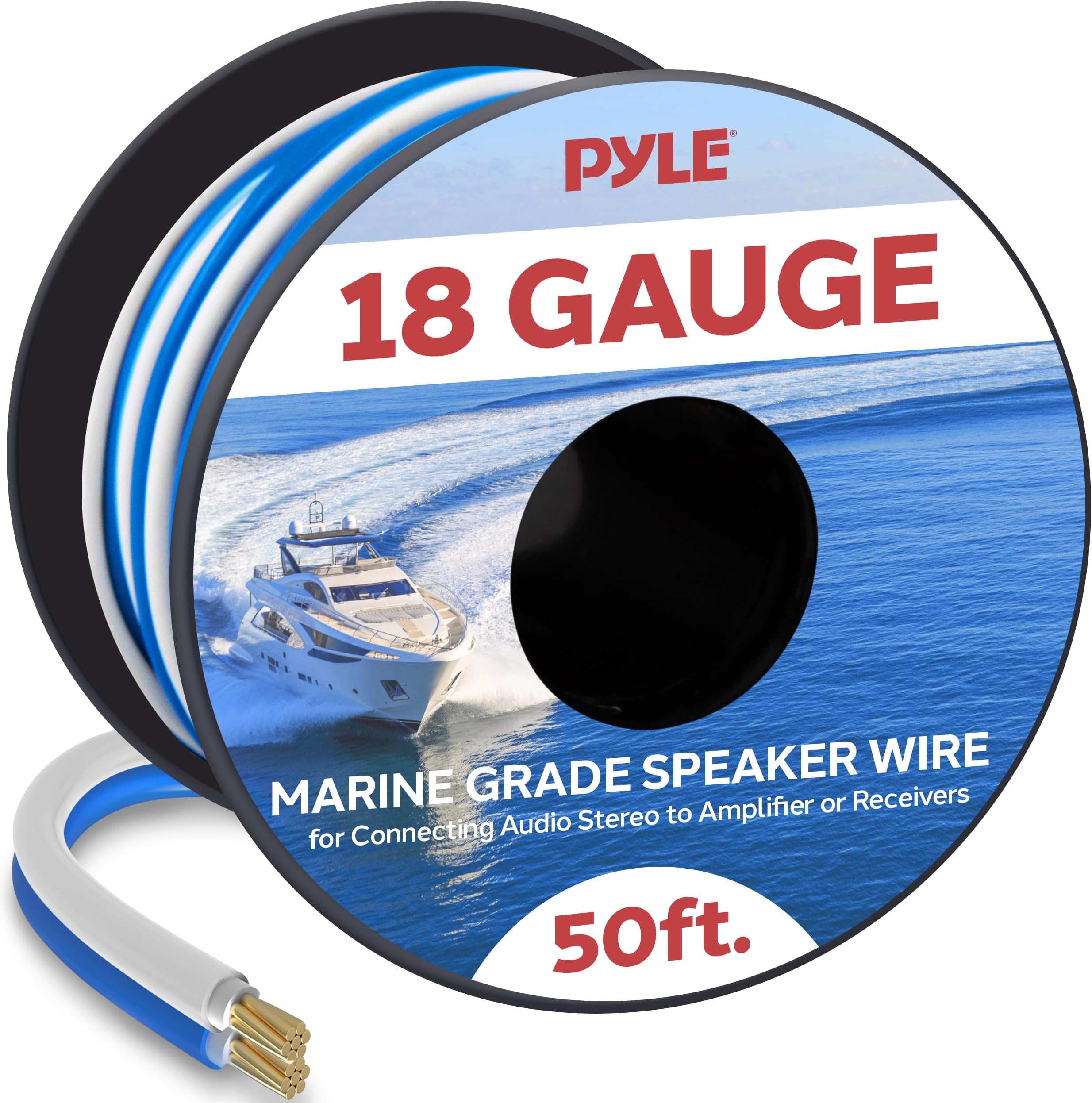 Pyle PLMRSW50 18 Gauge Stereo Marine Grade Speaker Wire (50 feet)