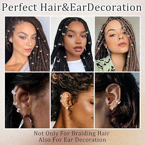 Miniatura 7 de VENOFEN 40 piezas de pulseras plateadas para el cabello, joyería de rastas, para trenzas, aleación de metal, joyería para el cabello, pinzas para