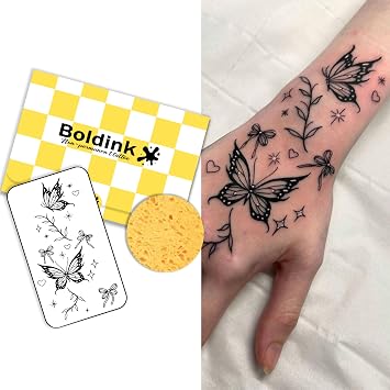 Realistic Butterfly Fake Tattoo for Women,Hand Semi Permanent Tattoo | Leaf Bow Star Pattern,for Arm Chest,Waterproof,Lasts 7-15 Days,No Adhesive,No Reflection,Party,Gifts,Daily Wear