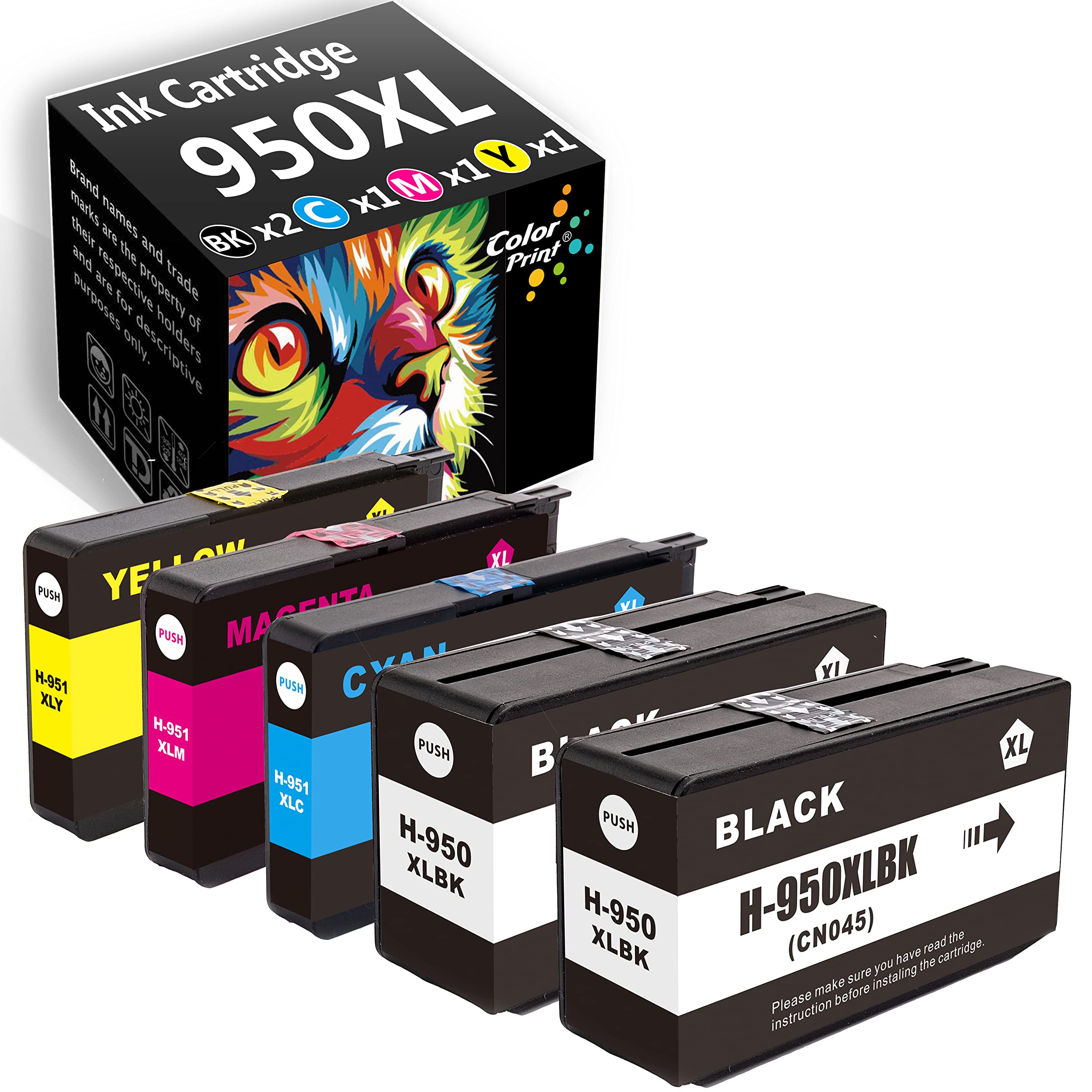 5-Pack Colorprint Compatible 950 951 Ink Cartridge Replacement for Hp 950XL 951XL Work with OfficeJet Pro 8640 8615 8625 251DW 276DW 271DW 8600 8100
