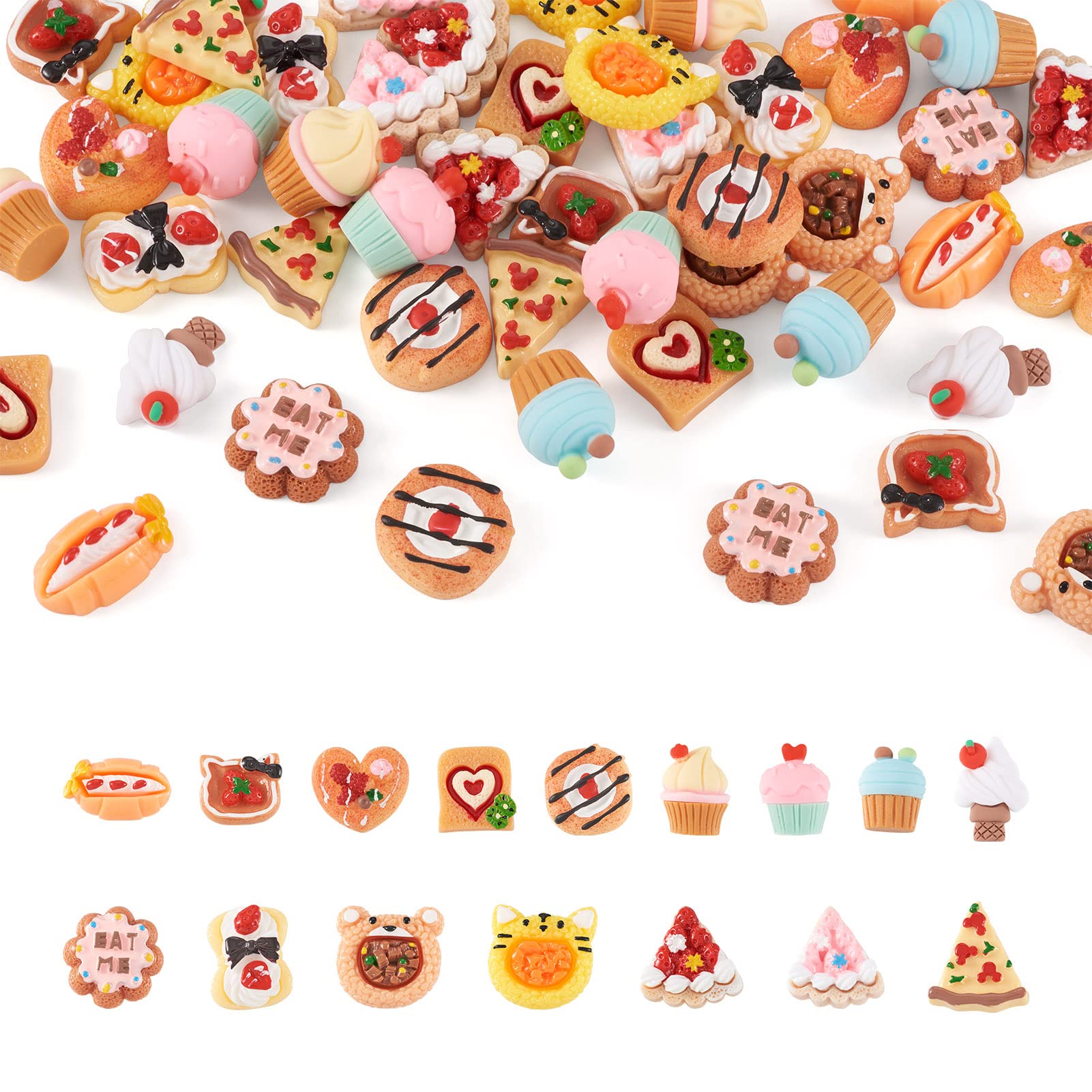 FASHEWELRY 64Pcs Imitation Food Cupcake Ice Cream Bread Resin Cabochons for Embellishment Hair Bows Hairclips Phone Case Decor Jewelry Making — image 1