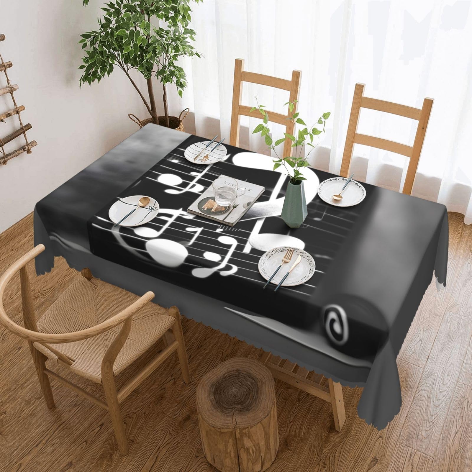 Nappe rectangulaire musique noire et blanche en tissu pour buffets