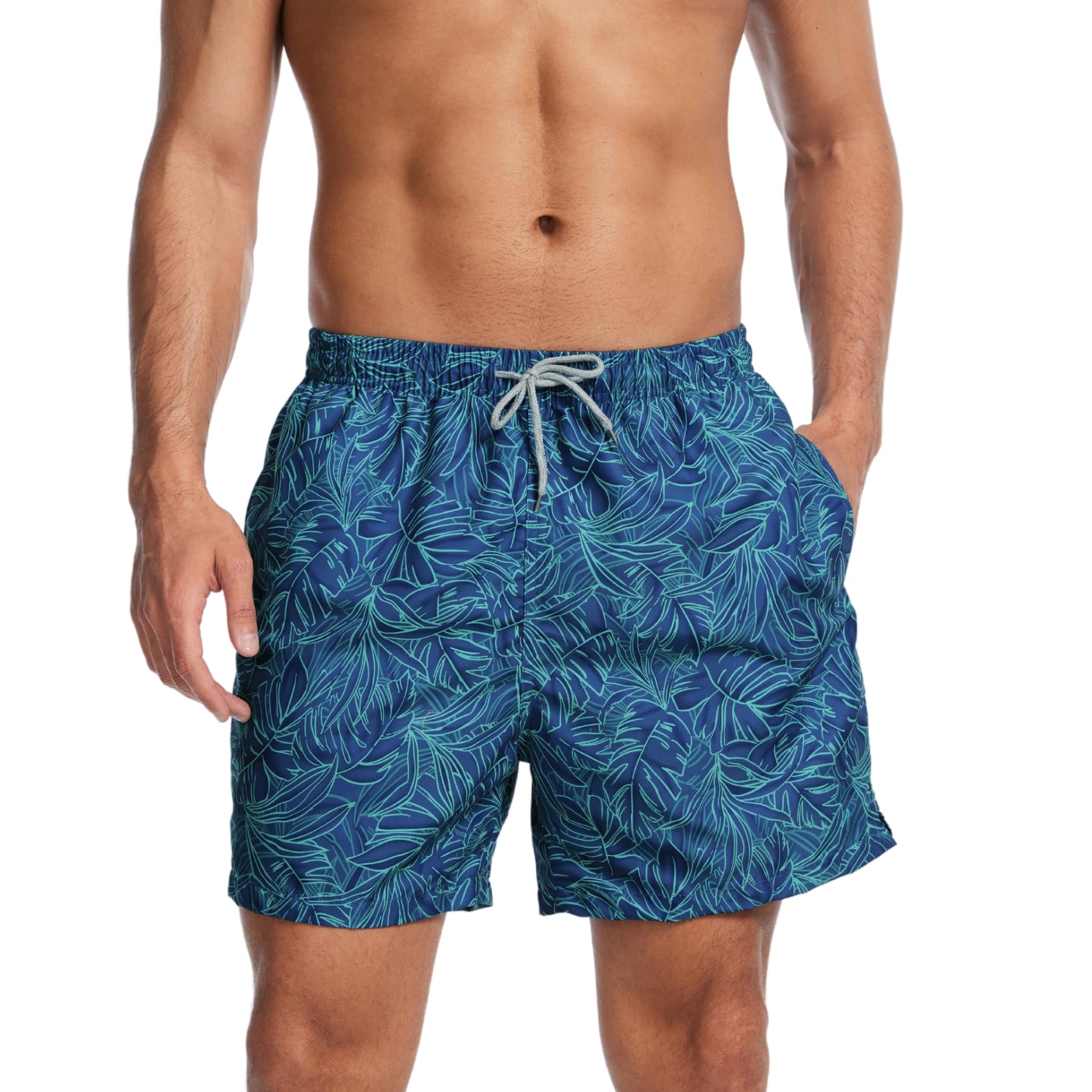 AMZSPORT Badehose Herren Wasserabweisend Badeshorts Schwimmhose mit Mesh-Futter und Taschen