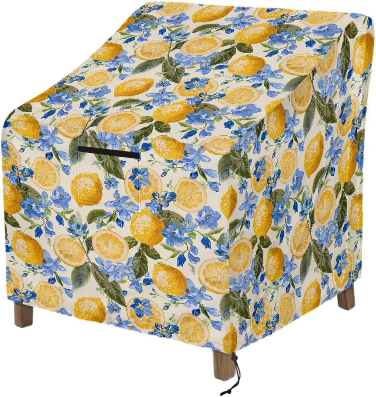 Lemon Flower Print Patio Chair Cover Windproof Outdoor Swivel Lounge Chair Cover Washable Outdoor Lawn Patio Furniture Protector with Air Vent-M