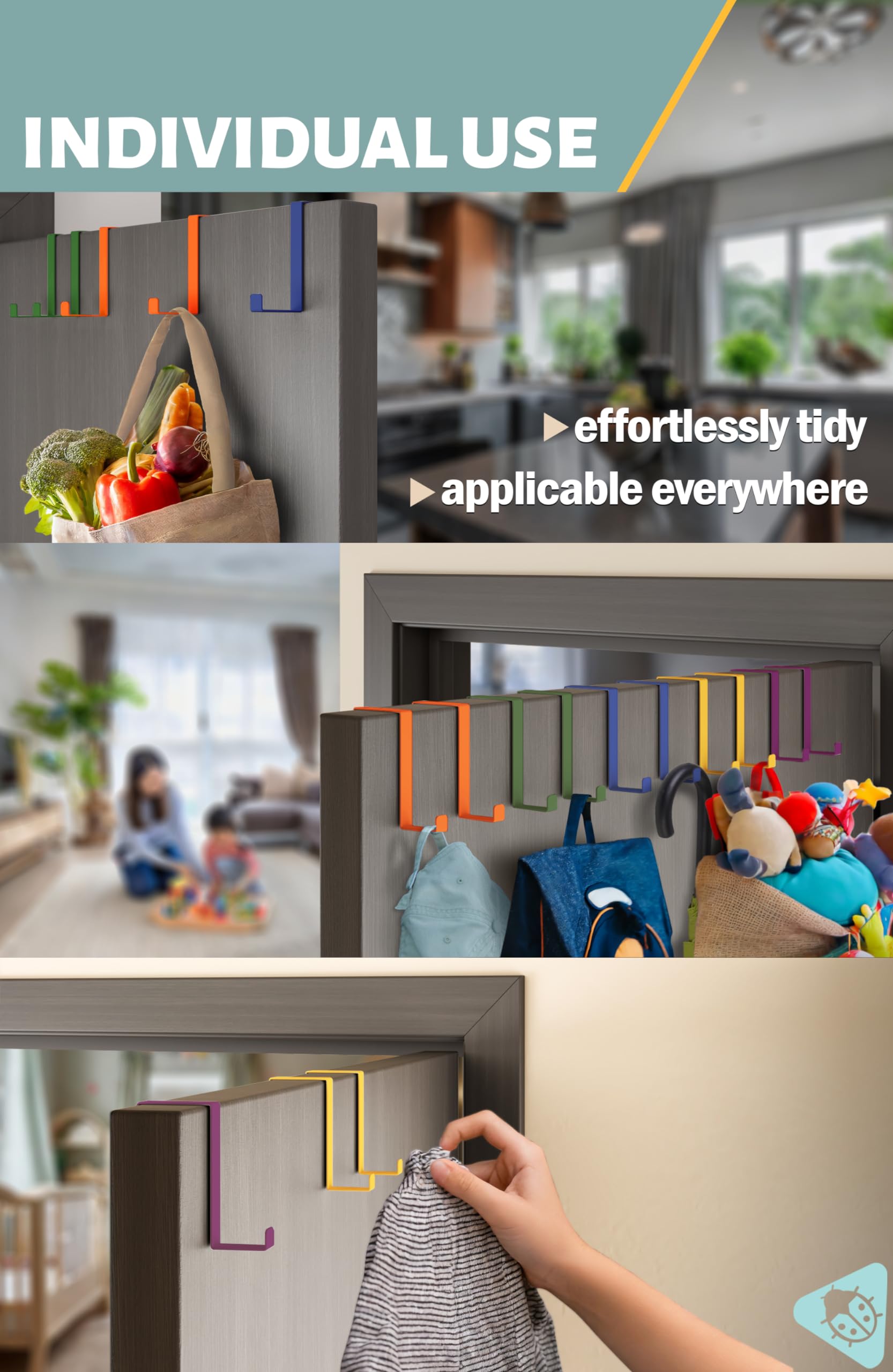 Menz Over Door Hanger - Set of 10, Colourful - Coat Hanger 3.6 cm (1.4") and 4.6 cm (1.8"), Coat Hooks for Door Hangers for Clothes - Image 4