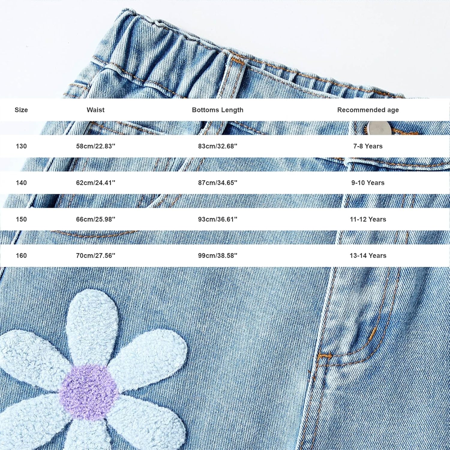 Flower Jeans for Girls Baggy Trendy Straight Wide Leg Y2k Denim Pants Teen Cute Embroidered High Waist Casual Trousers