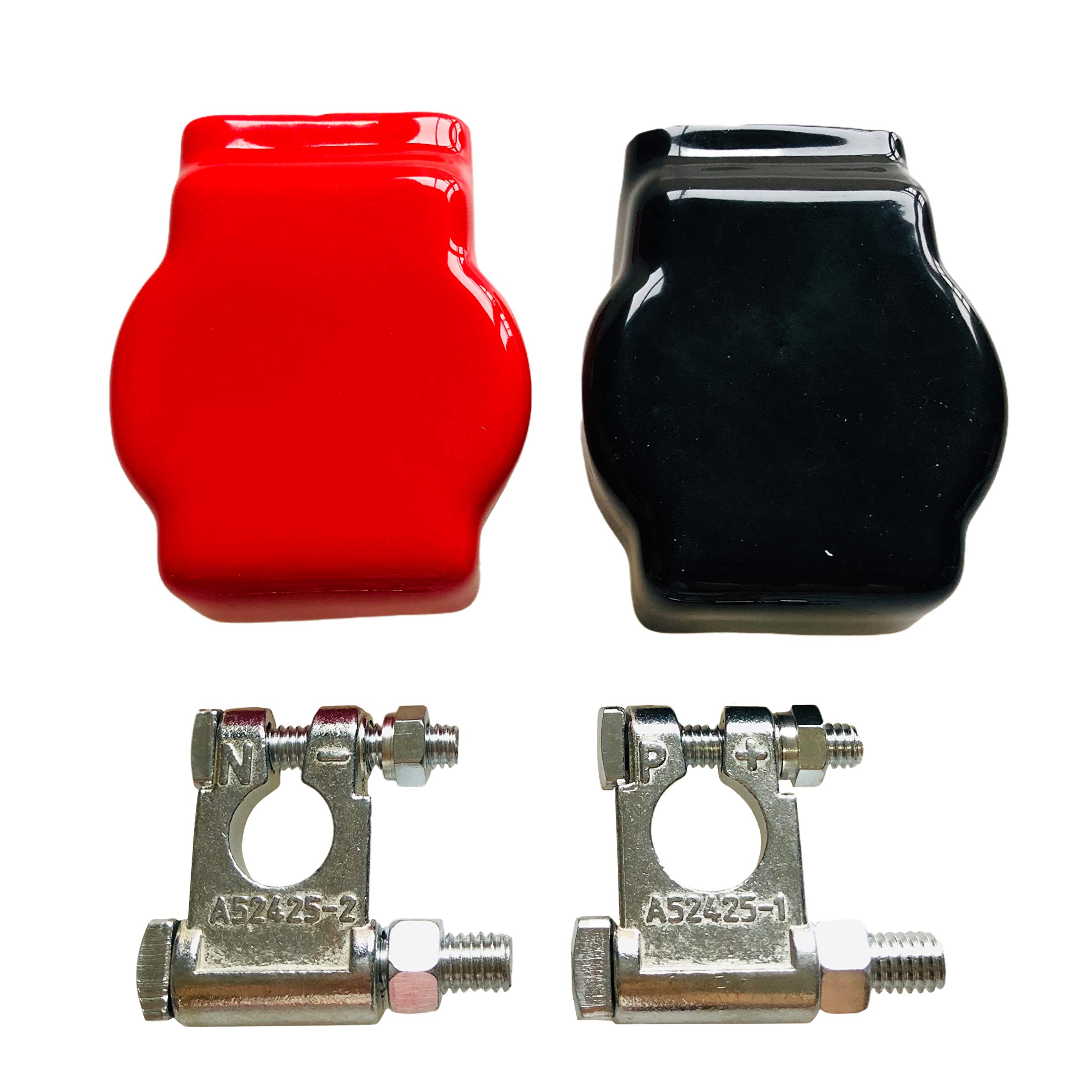 Military Spec Battery Terminal Top Post Kit,for Marine Boat,Truck,RV,with Insulative Protection Cover (Pure Lead) (Kit 2)