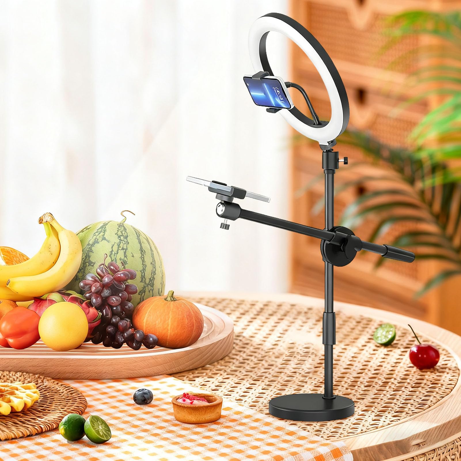 Verstellbare Handy-Schreibtischklemme – Halterung für Mikrofon-Arm, Tischständer, Stativhalterung, LED-Ringlicht, Handyhalterung, Überkopf-Kamera-Halterung, Beleuchtungs-Handyhalterung für