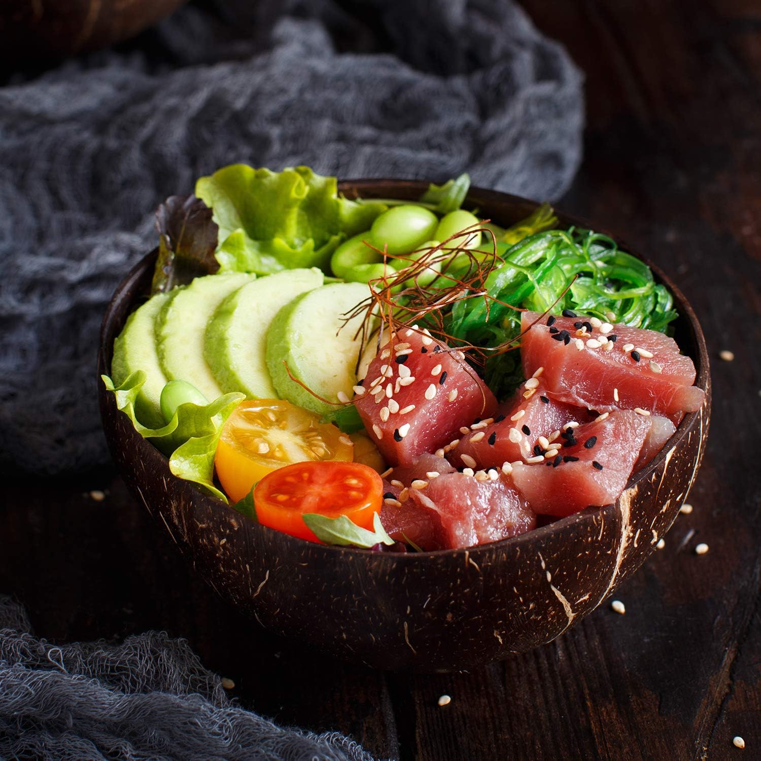 Rainforest Bowls 2 Eco-Friendly Original Coconut Bowls (Jumbo) w/ 2 Coconut Wood Spoons - 100% Natural, Organic Kitchen Set - Handcrafted from Reclaimed Coconut Shells + Offcuts