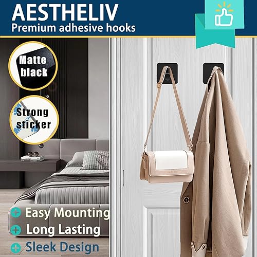 Miniatura 2 de Ganchos adhesivos para colgar, 4 unidades, ganchos para toallas para baño, ganchos adhesivos para paredes sin daños, gancho adhesivo para