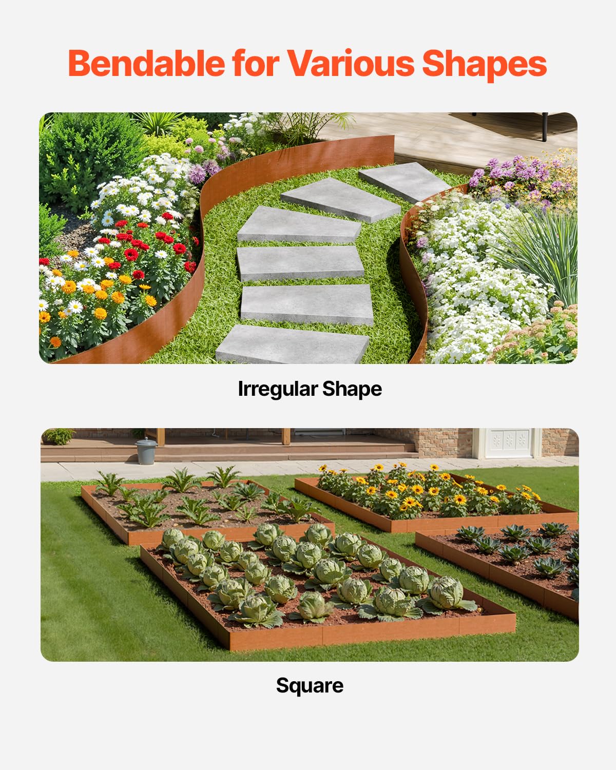 VEVOR 6 PCS Borde de Acero para Paisajismo 1016 x 203,2 x 1,5 mm Resistente a la Intemperie y Antioxidante, Cerca de Borde de Jardín de Punta de Tiburón para Parterres de Flores y Caminos de Patio