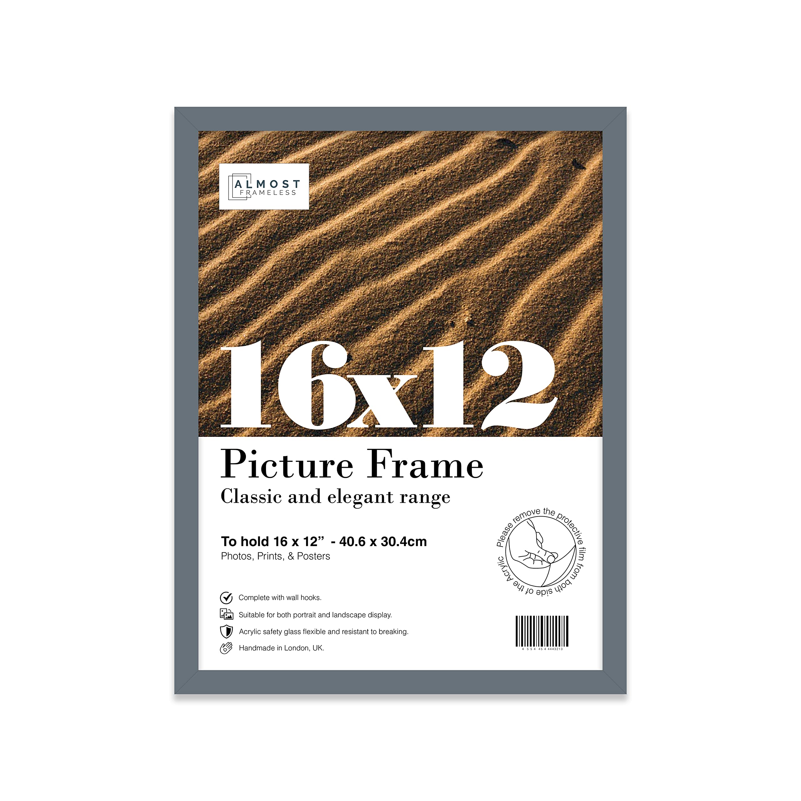 16x12 Inch Grey Photo Frame Wall Mountable Picture Frame Standard Photograph Size, 16" X 12" (41 X 31cm)