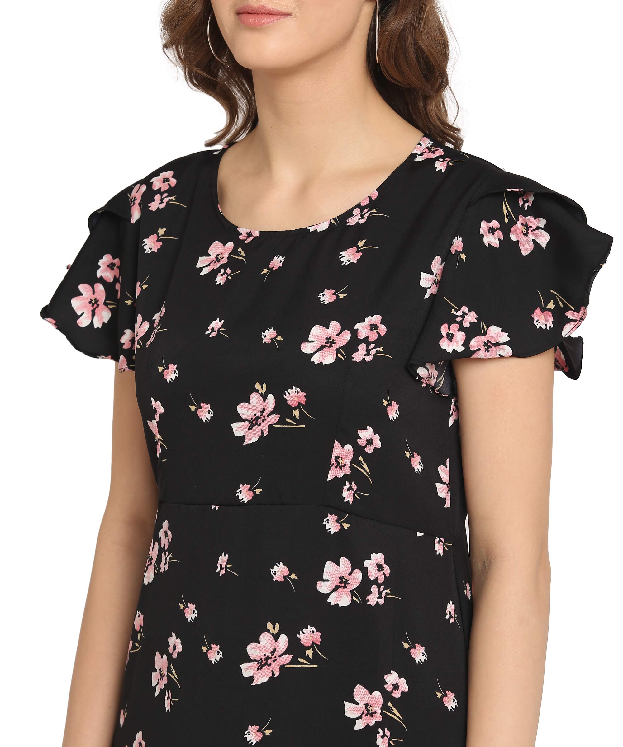 OOMPH! Dress for Women Stylish| Summer Vacation Style |Floral Print Wrap Maxi |Lightweight Flared Maxi Dress for Casual & Holiday Wear Jet Black 4