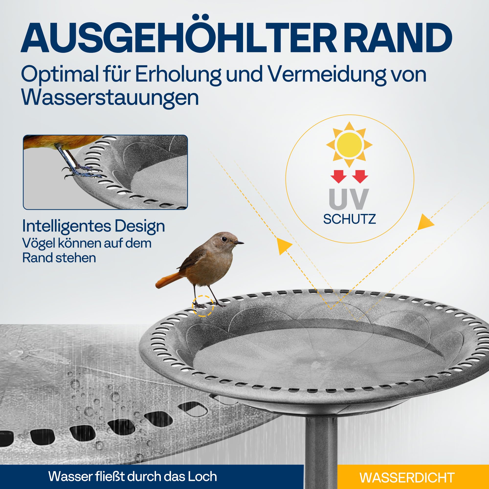 VIVOHOME Vogeltränke 71cm hoch Polyresin leicht antike Optik für Außenbereich - 5
