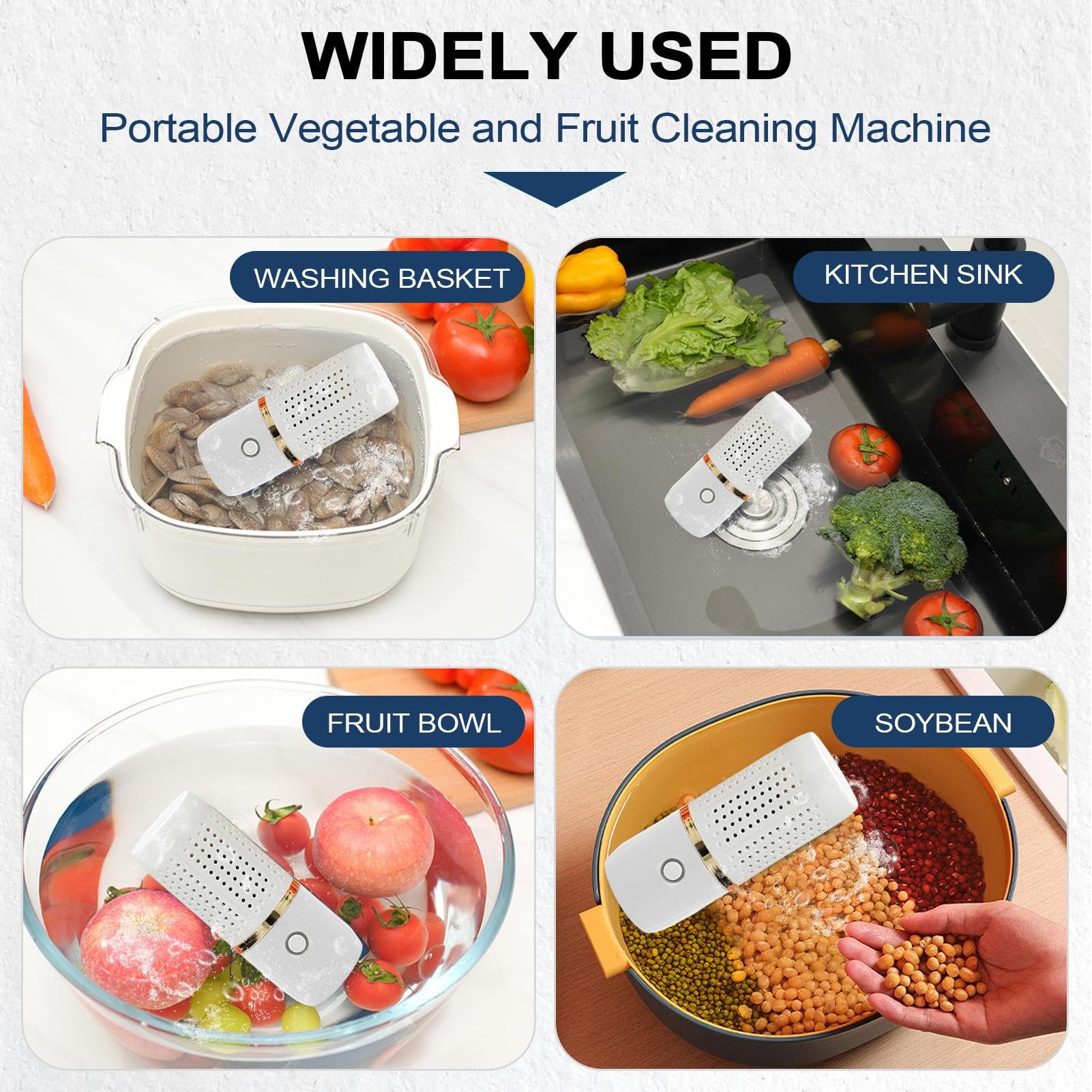 Fruit Washing Machine, USB Produce Cleaner, 3.86x3.86x6.1 Inches Cordless Food Purifier, Long Lasting Cleaning Device with Powerful Function for Cooking Kitchen Grain Preparation