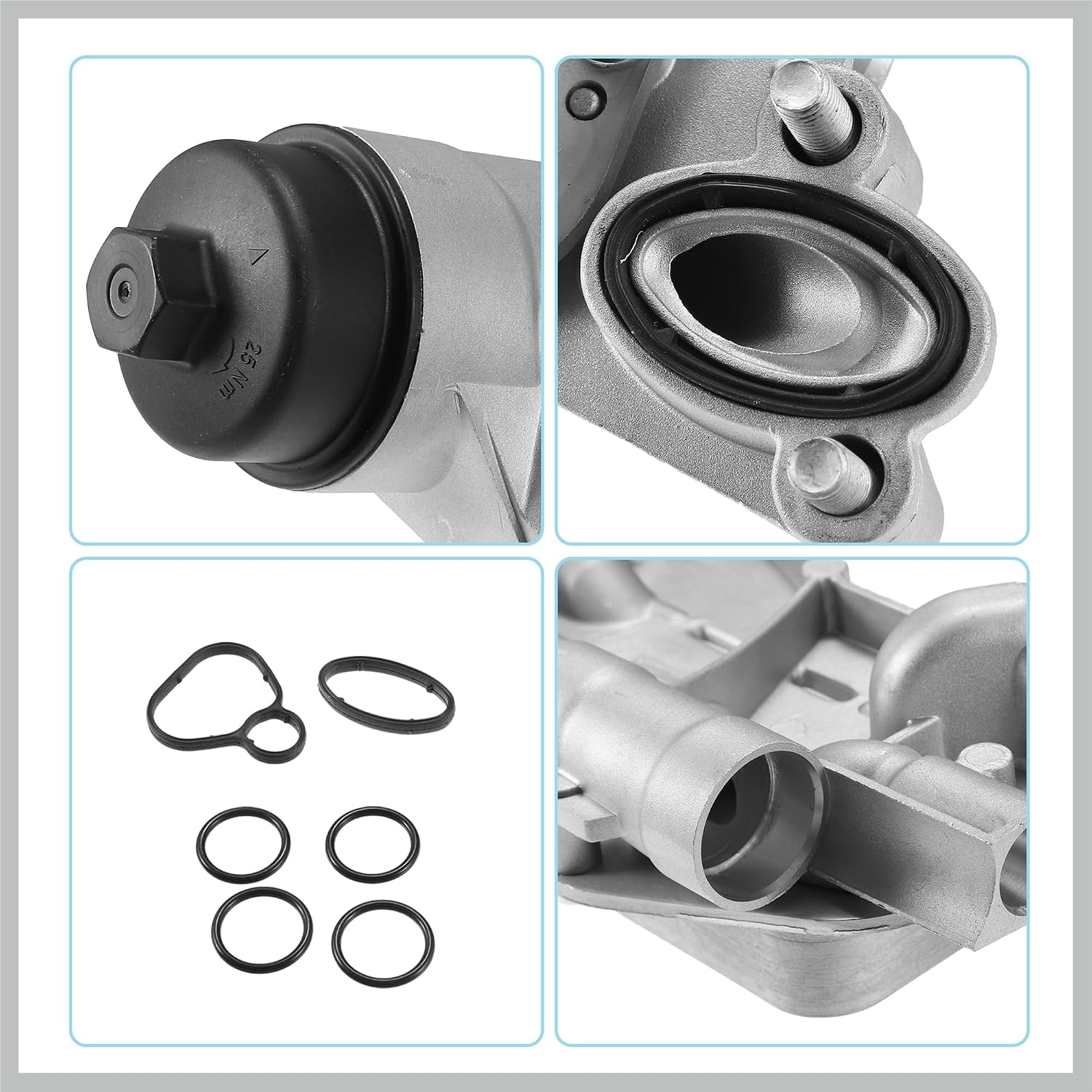 93186324 Engine Oil Cooler Oil Filter Housing Adapter Assembly with Gaskets for Chevrolet Cruze Sonic Trax 1.8L for Saturn 25199751 1.8 Engine Oil Cooler Replacement Car Parts