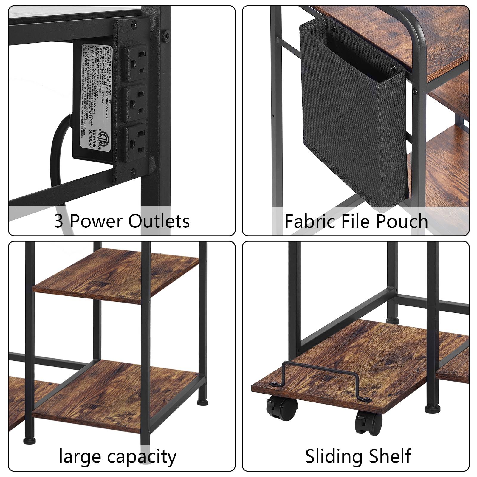 Soporte de impresora para el hogar con estación de carga, 24 x 18 pulgadas para impresora grande, soporte triturador de impresora con almacenamiento para oficina en casa, mesa para máquina de 4