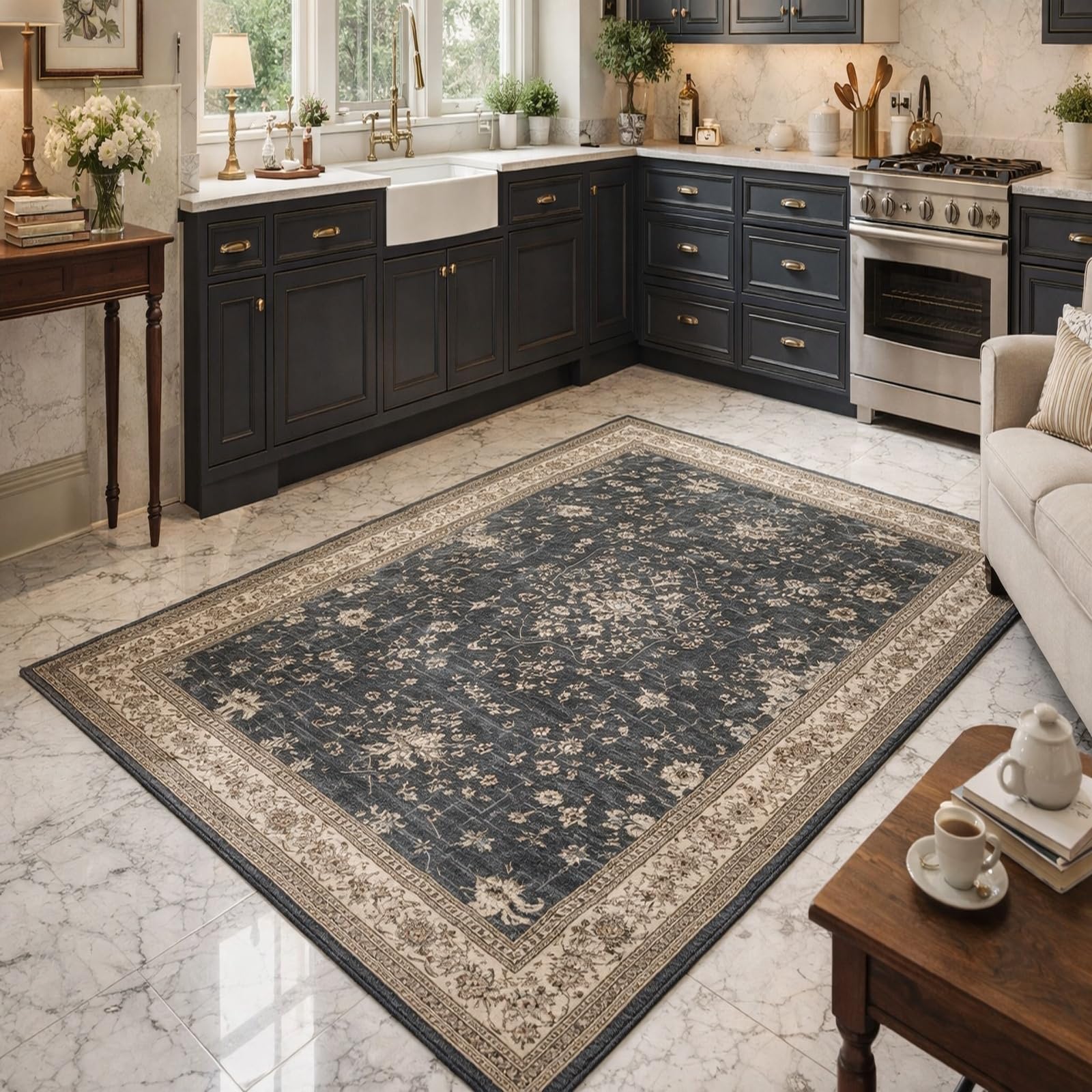 Tapis antidérapant et lavable 200x240cm à motif géométrique pour salon