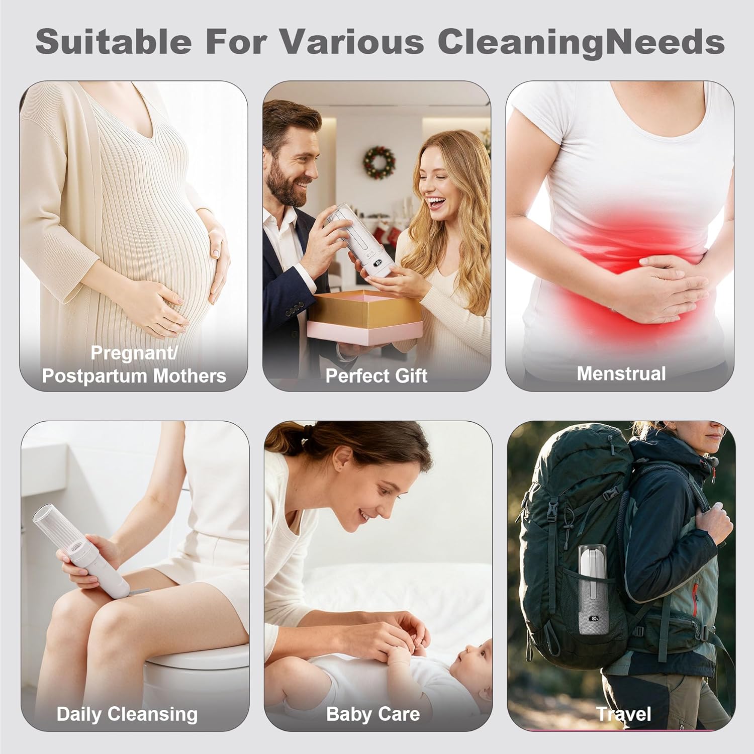 Upgraded Electric Peri Bottle – Portable Bidet for Women Postpartum Care & Travel | Rechargeable Feminine Washer with 3 Modes - Intimate Hygiene Care (White)