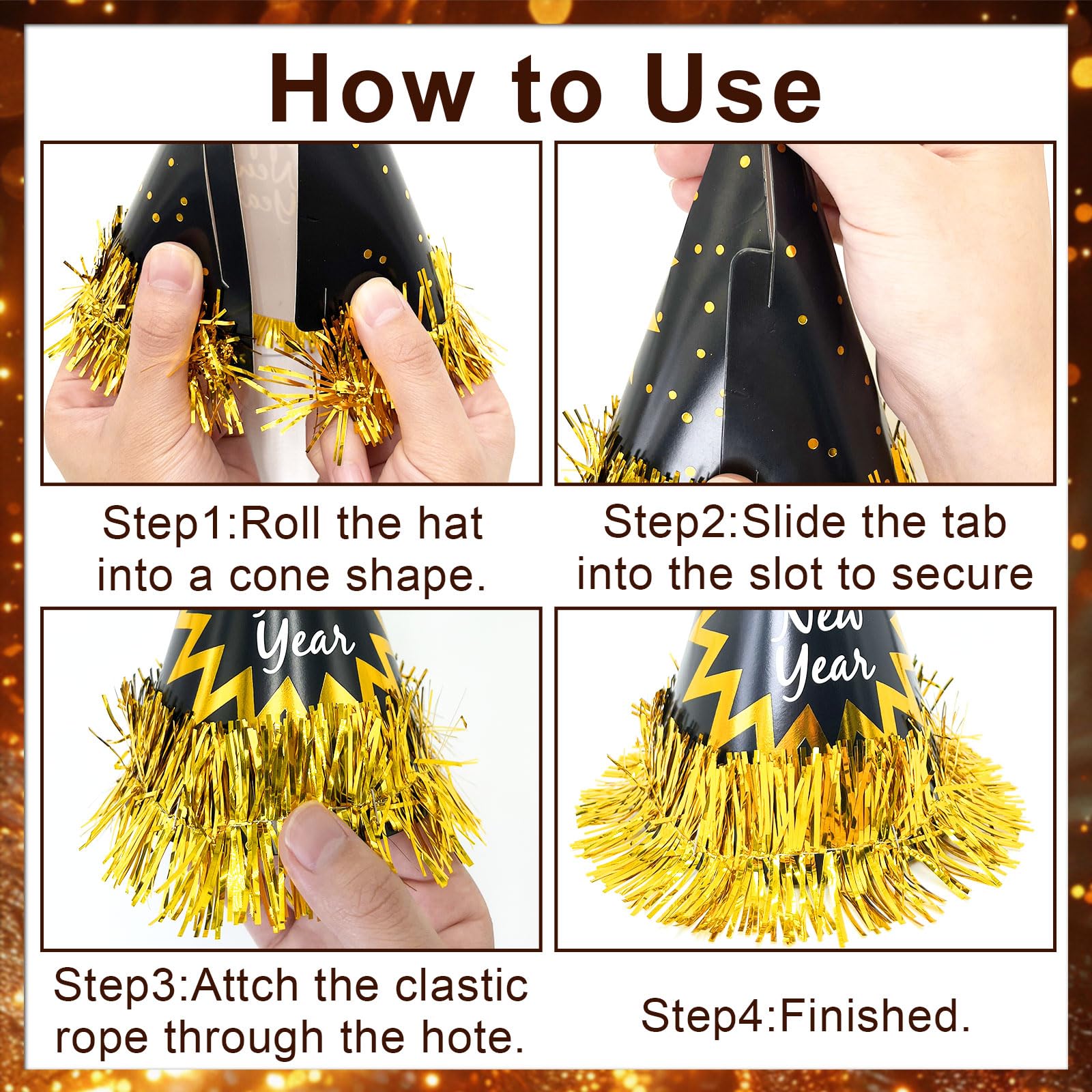 9 Pcs New Years Eve Hats Party Accessories for 2026,New Years Eve Oranment with Black and Gold Elegant for 2026 Party Photo Suppile,Nye Hats Kit Headwear Paper Photo Props for Home Decorations - Image 3