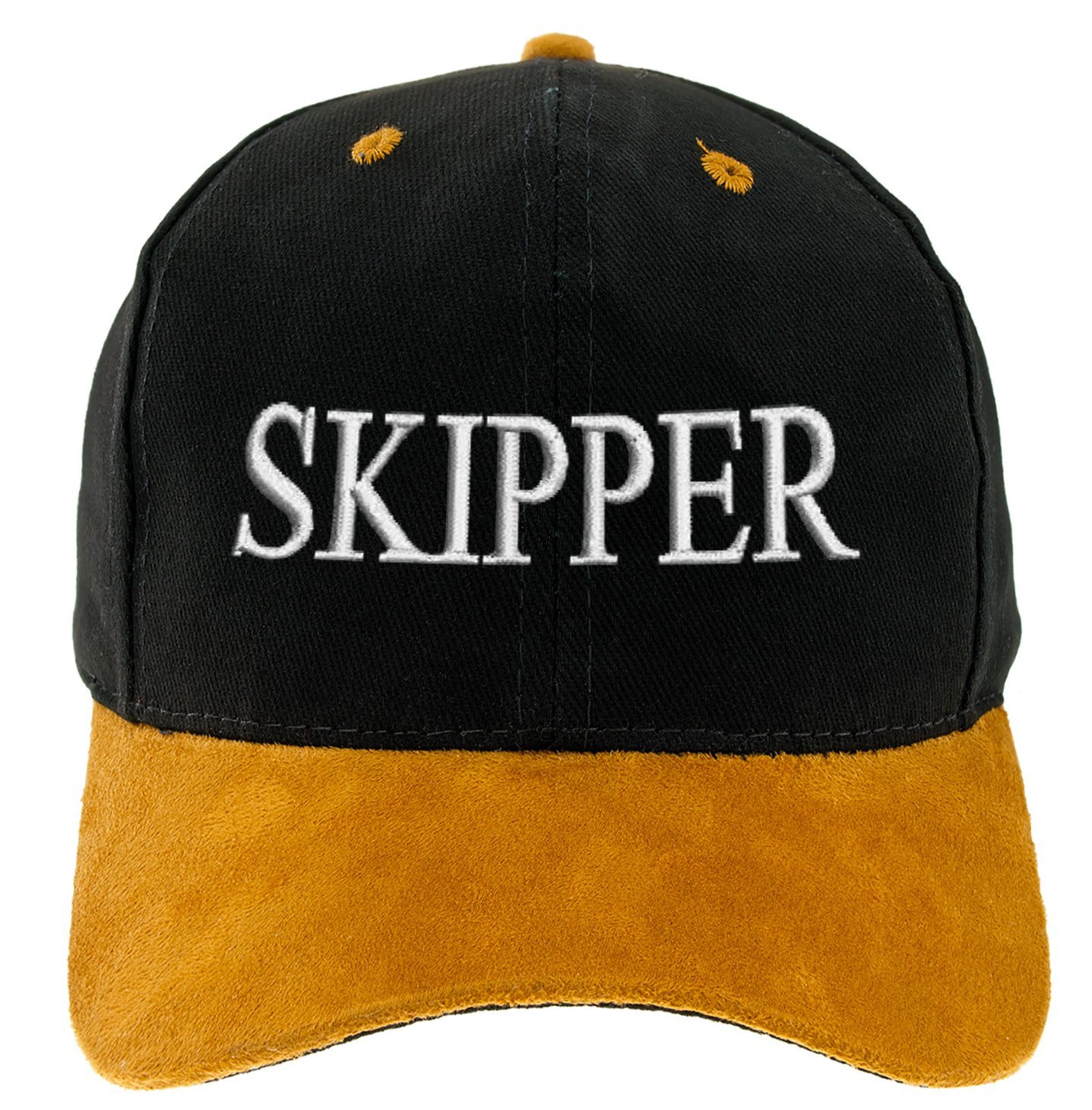 4sold 100% Cotton Ancient Mariner, Captain Cabin Boy Crew First Mate Anchor Yachting Baseball Cap Inscription Lettering Black Gold White (Skipper)