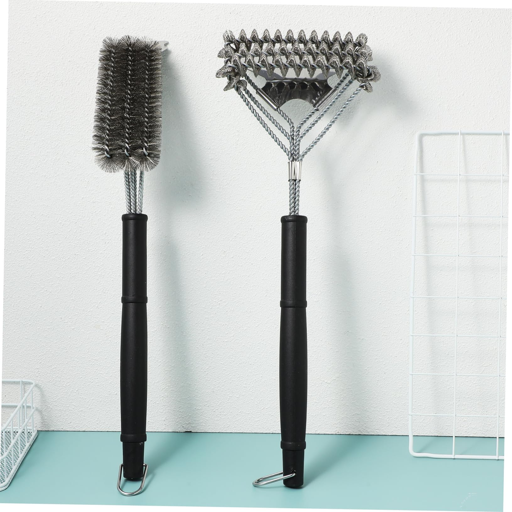 Abaodam 2pièces Lot de Brosses De Nettoyage pour Barbecue Brosse Métallique pour Barbecue Extérieur avec Têtes Différentes Et Poils Acier