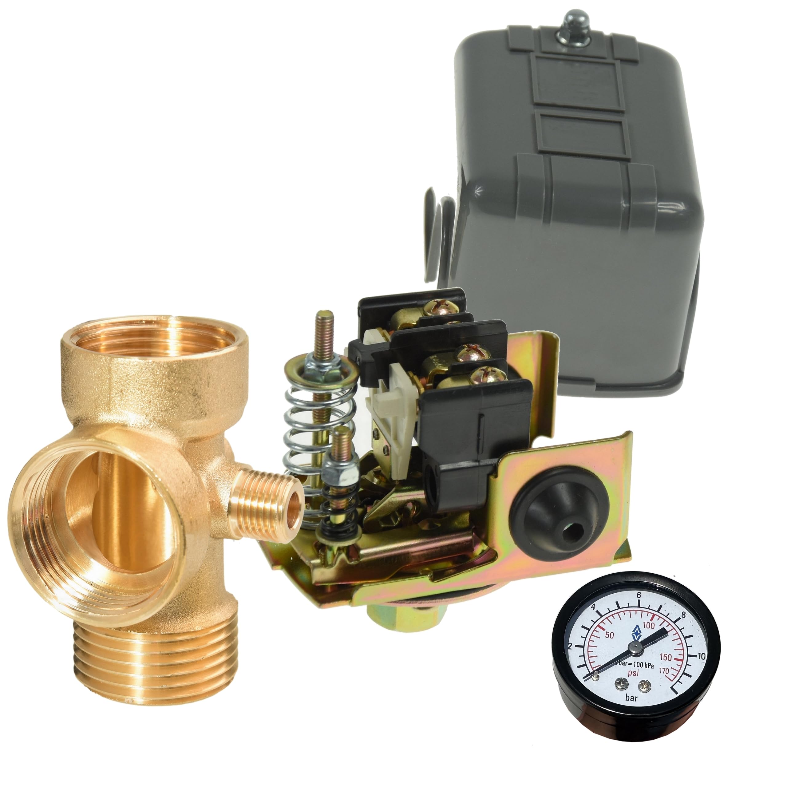 Pompe à Eau SET 100S - Pompe de Surface (1100 W, 3600 l/h hauteur de refoulement 50 m) avec Manomètre Pressostat Raccord 5 Voies - Pompe d’arrosage pour le Réservoir - pour Arrosage Pelouse, Jardin