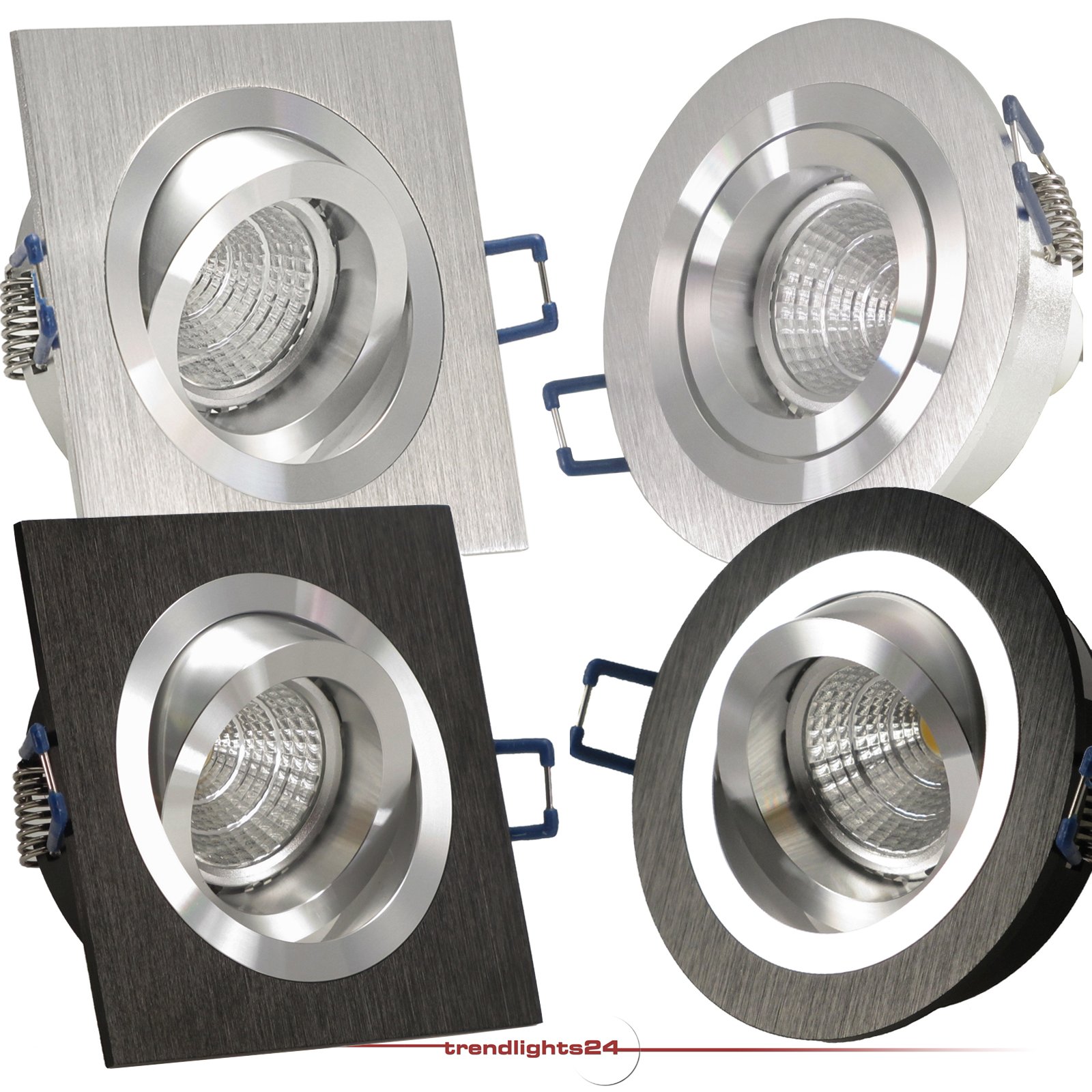 trendlights24 Noble Decken Einbauleuchte 5x Schwarz eckig 230V Hochvolt GU10 schwenkbar - ohne Leuchtmittel - Aluminium Einbaustrahler Einbauspot