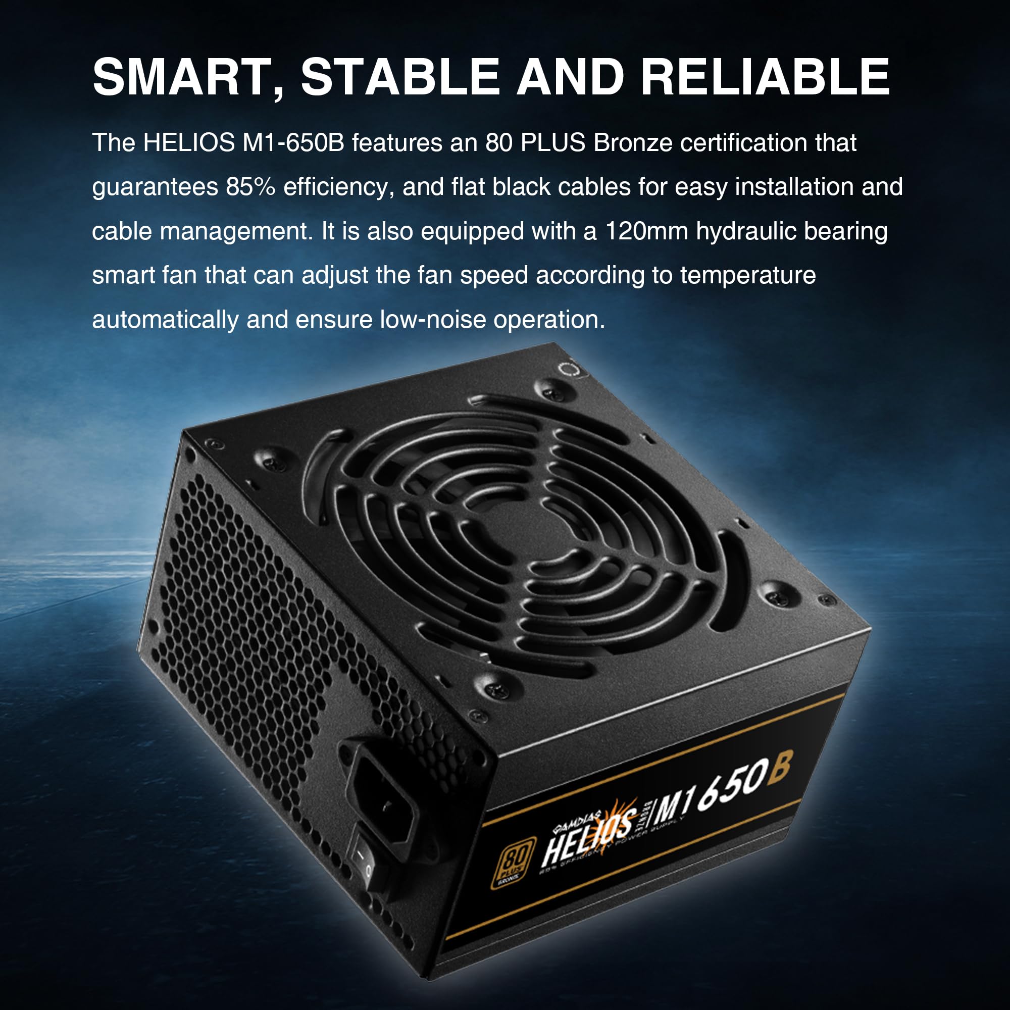 GAMDIAS HELIOS M1-650W (EU) Alimentatore PC Gaming ATX Non Modulare PSU - Certificazione 80 PLUS Bronze - Ventola PWM silenziosa 120 mm - Efficienza dell'85% - Cavo piatto facile da installare - Nero