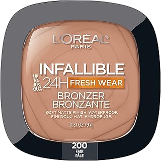 L'Oreal Paris Infallible Up to 24H Fresh Wear Bronzer, Longwear Soft Matte Finish, Waterproof & Heatproof, 200 Fair, 0.31 oz