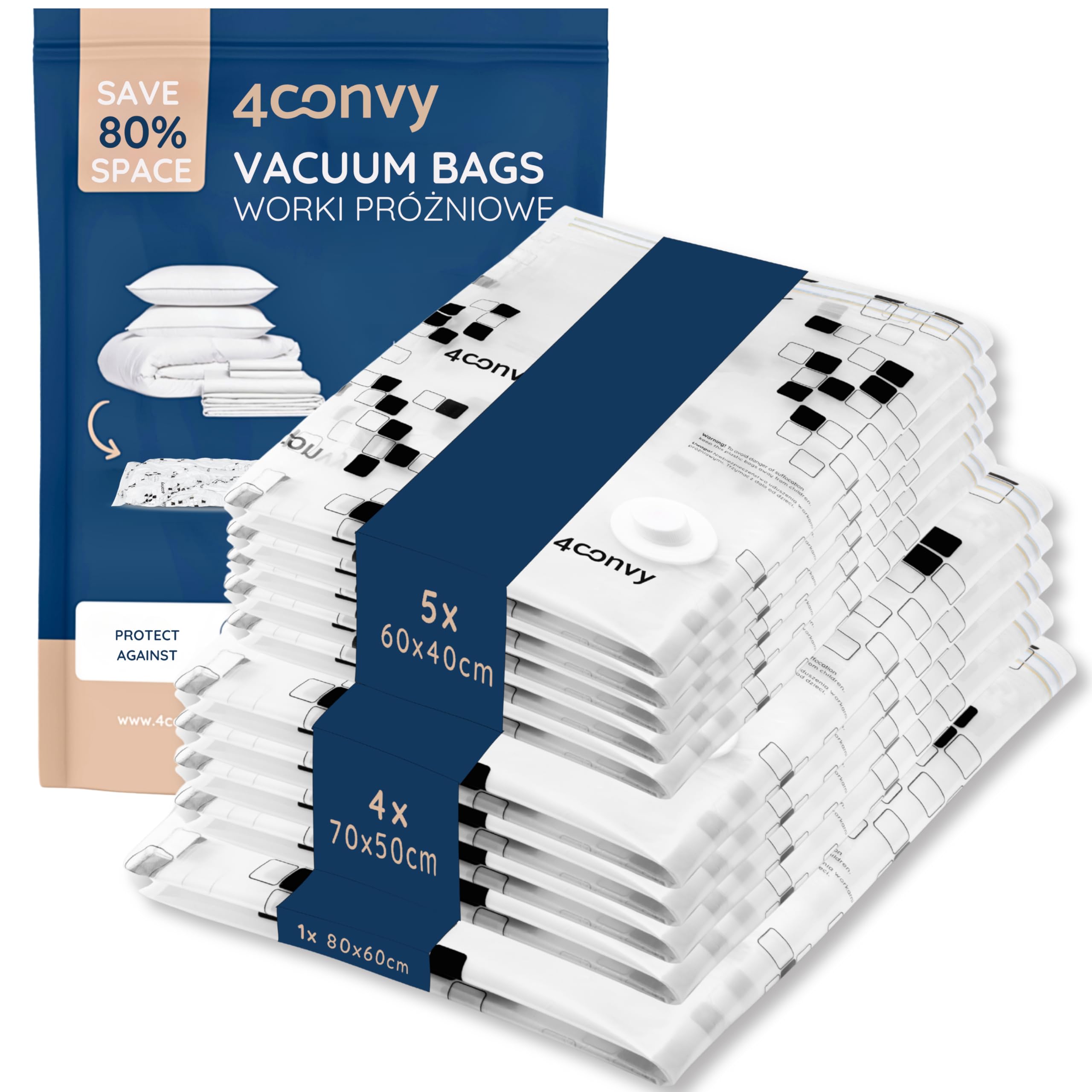 Kit 8 Sacchetti Sottovuoto Per Vestiti - 4 Grandi 80x60cm + 4 Piccoli 60x40cm, Riutilizzabili Per Armadio E Viaggi