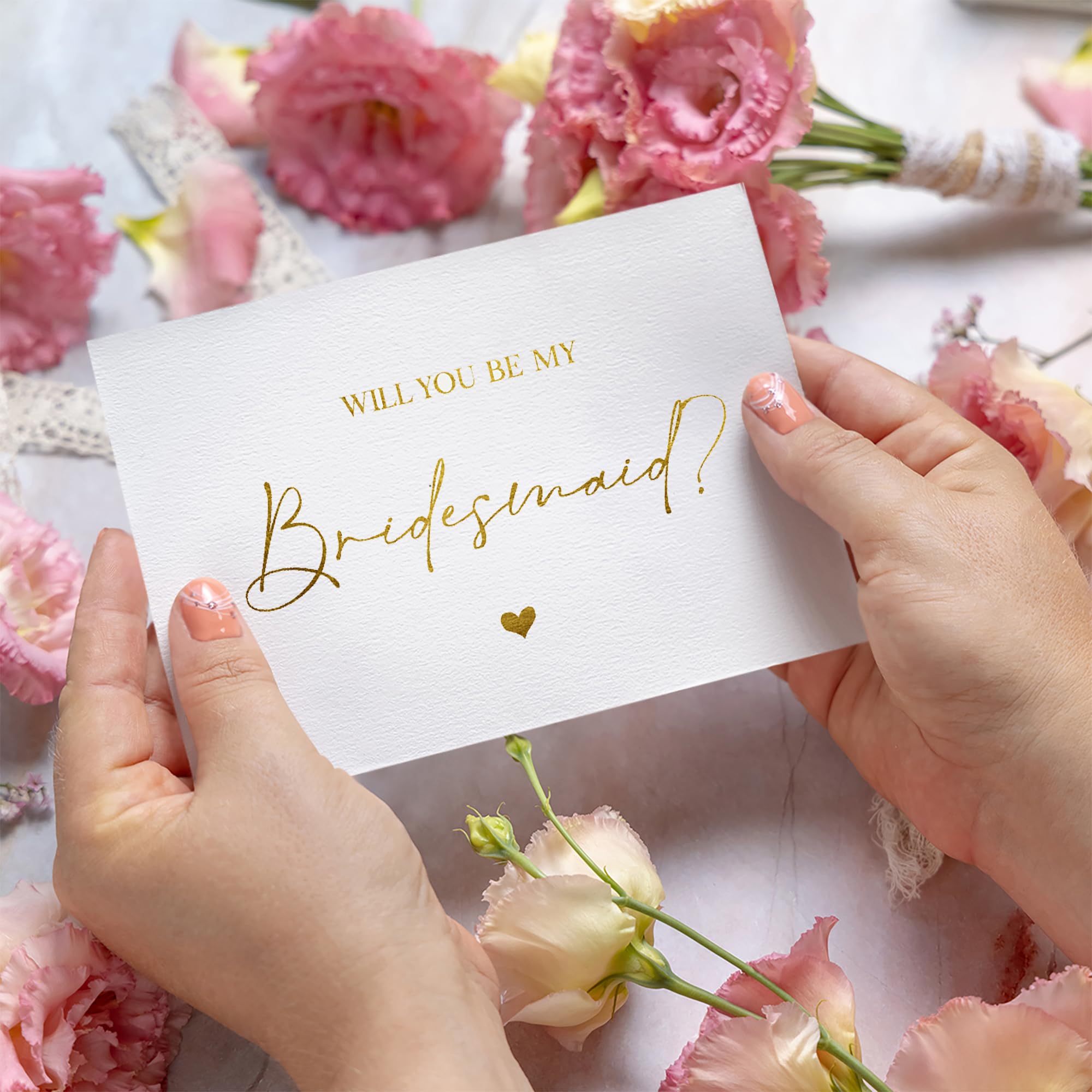 Pink Positive Will You Be My Bridesmaid Card with Envelope Set of 4 Cards -A6 White Card with Gold Foil, Bridesmaid Proposal - Image 2
