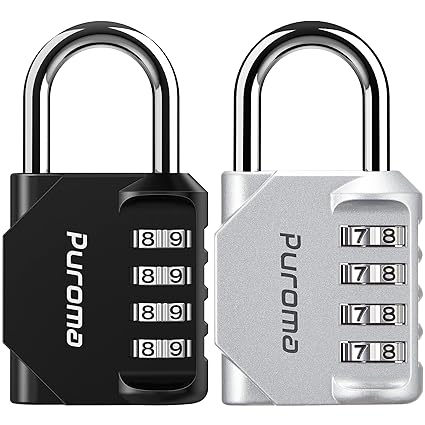 Puroma 2 Pack 4 Digit Combination Locks School Gym Locker Padlock (Silver & Black)
