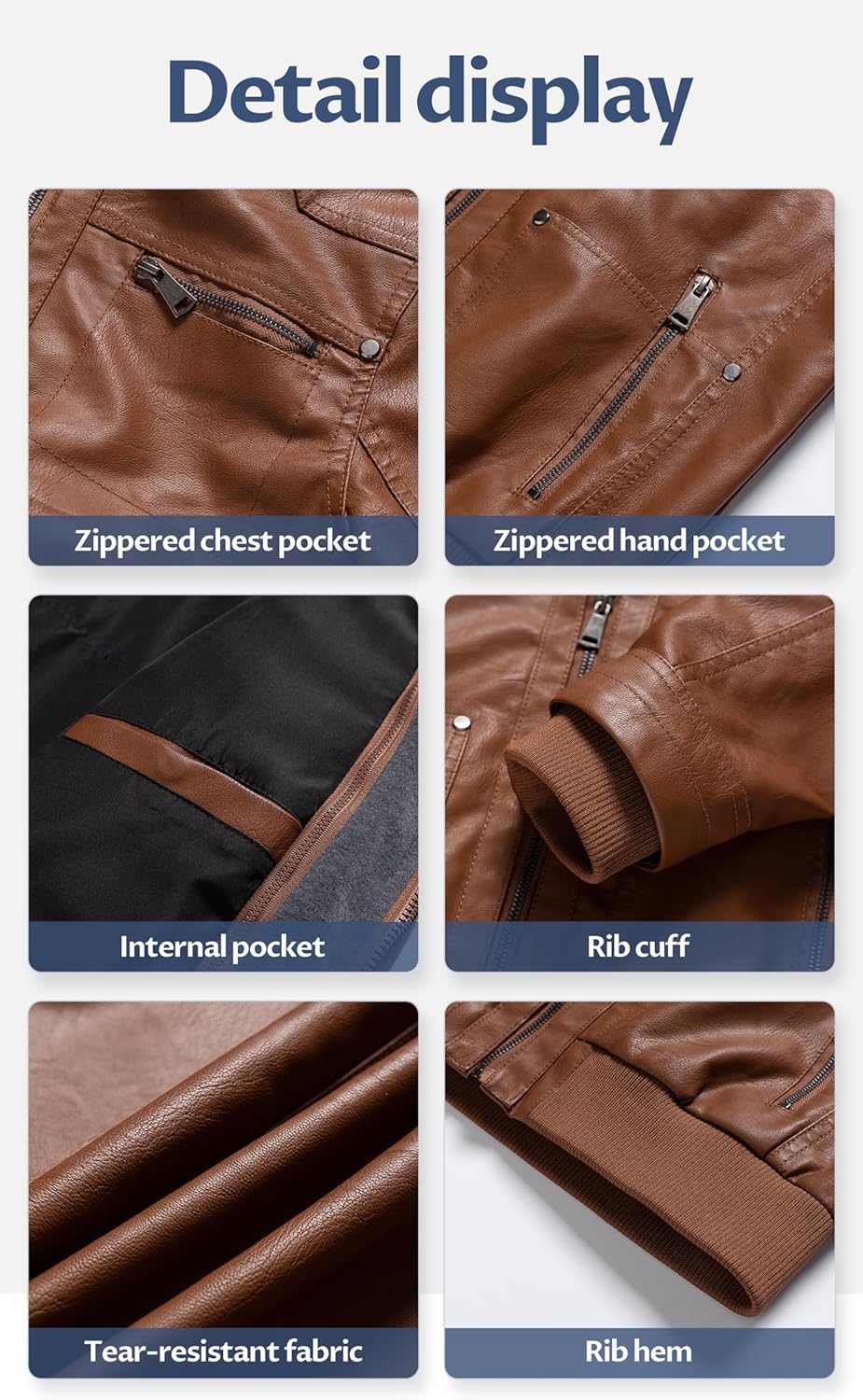 CREATMO US Women's Faux Leather Jacket Waterproof Motorcycle Bomber Jacket Vintage PU Moto Biker Coat With Removable Hood - Image 7