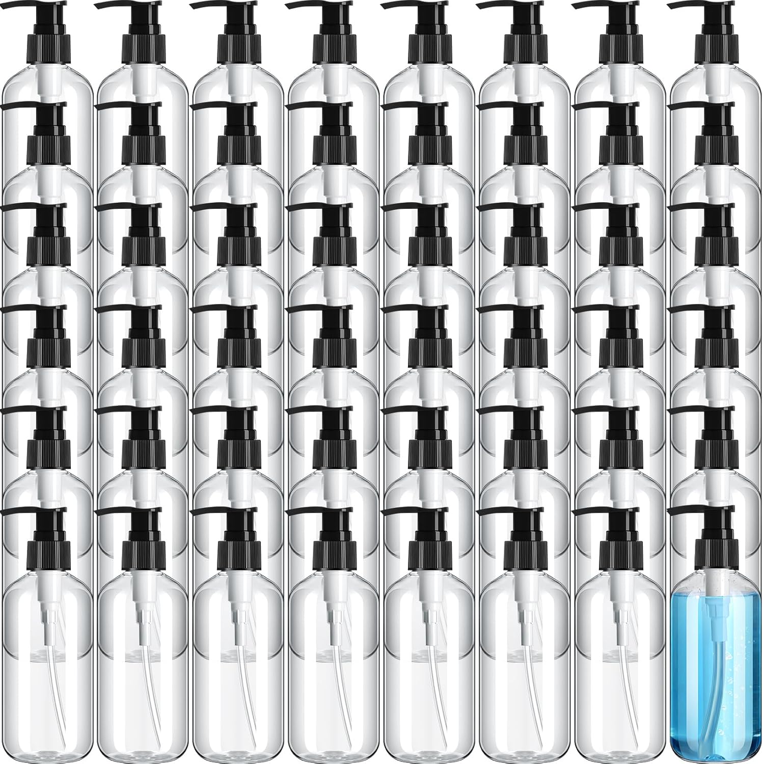 Gerrii 60 Pcs 8 oz/ 250 ml Plastic Empty Pump Bottles Lotion Clear Refillable Plastic Bottles with Pumps Dispenser Portable Travel Container for Body Wash, Liquid Soap, Massage Oil(White Pump)