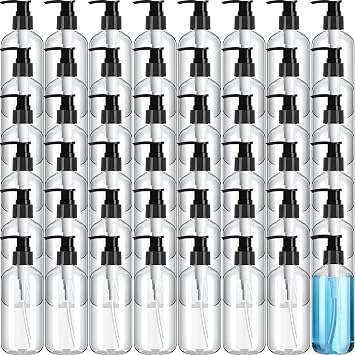 Gerrii 60 Pcs 8 oz/ 250 ml Plastic Empty Pump Bottles Lotion Clear Refillable Plastic Bottles with Pumps Dispenser Portable Travel Container for Body Wash, Liquid Soap, Massage Oil(Black Pump)