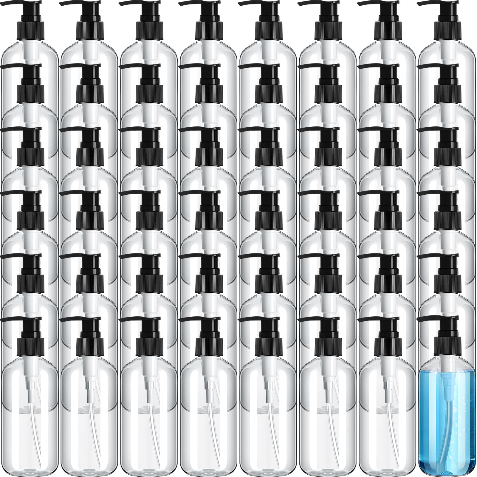 Gerrii 60 Pcs 8 oz Plastic Empty Pump Bottles Clear Lotion Bottles Leakproof Dispenser Refillable Shampoo and Conditioner Dispenser Container for Body Wash, Liquid Soap, Massage Oil (Black Pump)