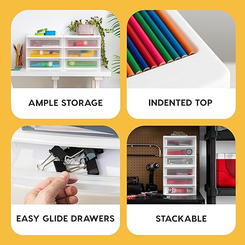 Vista 21 de IRIS USA Organizador de escritorio mediano de 3 cajones con bandeja abierta, paquete de 2, contenedor de almacenamiento de cajones de plástico