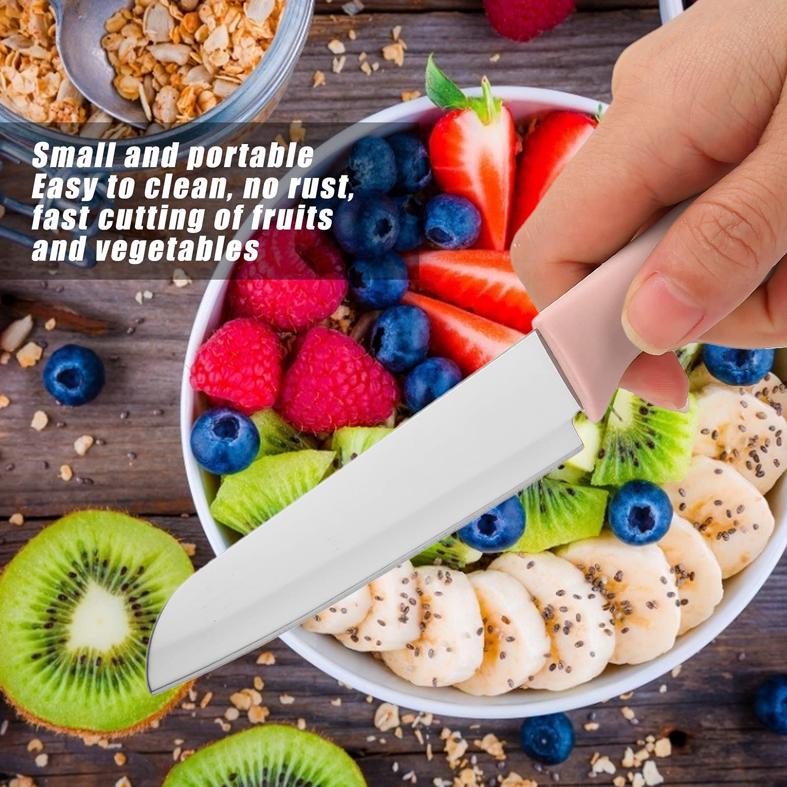 Gsycle Fruit Cutting Knife, Kitchen Small Paring Knife Portable Stainless Steel Fruit Melon Cutter with Sleeve for Home Peeling Fruits (Pink)