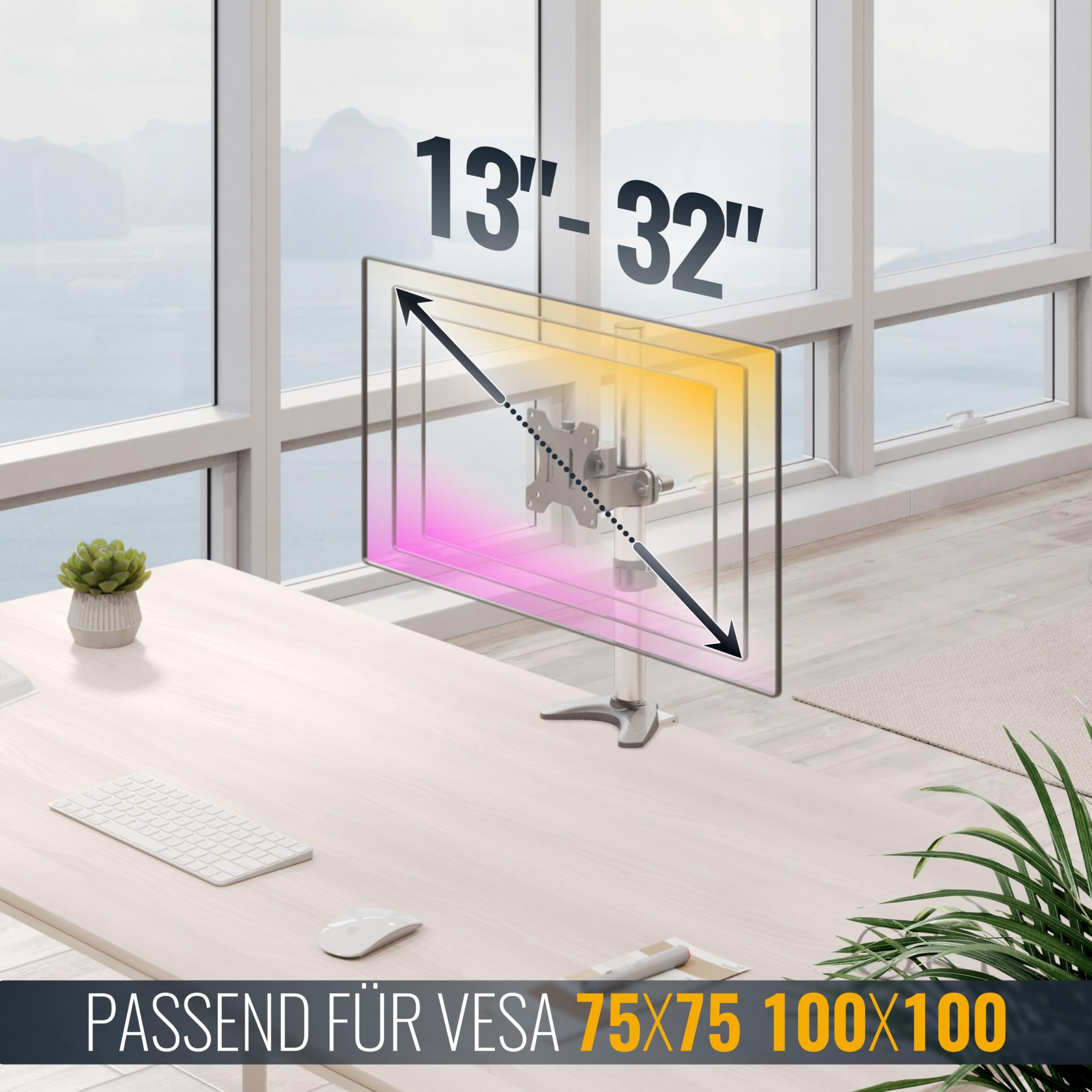 Ricoo Monitor Halterung Tisch VESA Tischhalterung für 13-32 Zoll Monitorhalterung 1 Monitor Arm TS2411 Bildschirmhalterung Neigbar Schwenkbar Monitorarm Bildschirm Halterung Halter Monitorhalter – Bild 5