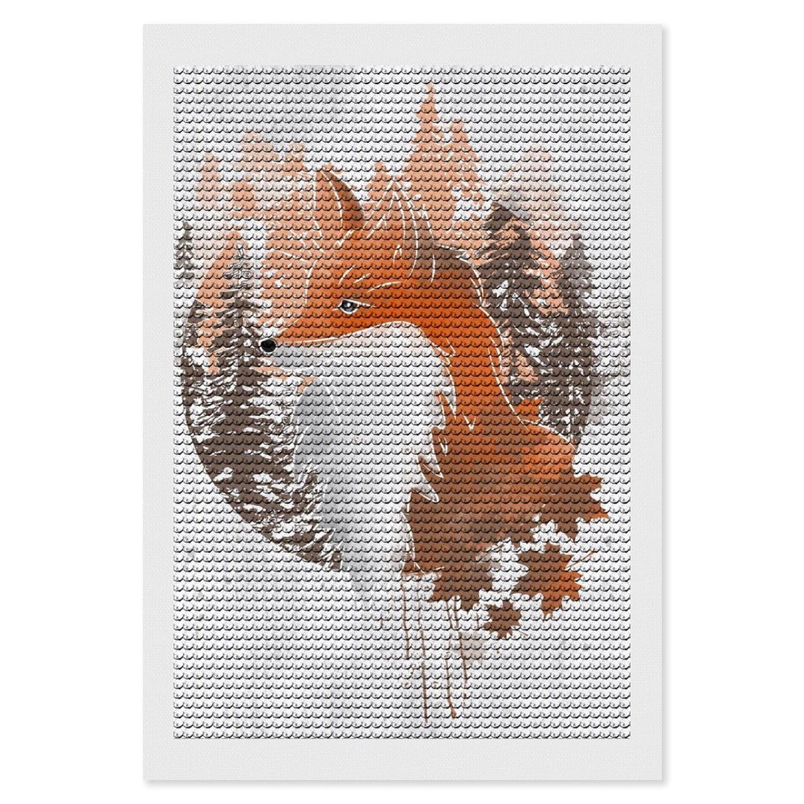 Junmoney Orange Fox Diamond Painting Set 8"x12", Stress Relief Craft, Easy to Enjoy, Vintage Style Decor, Festive Craft Gift