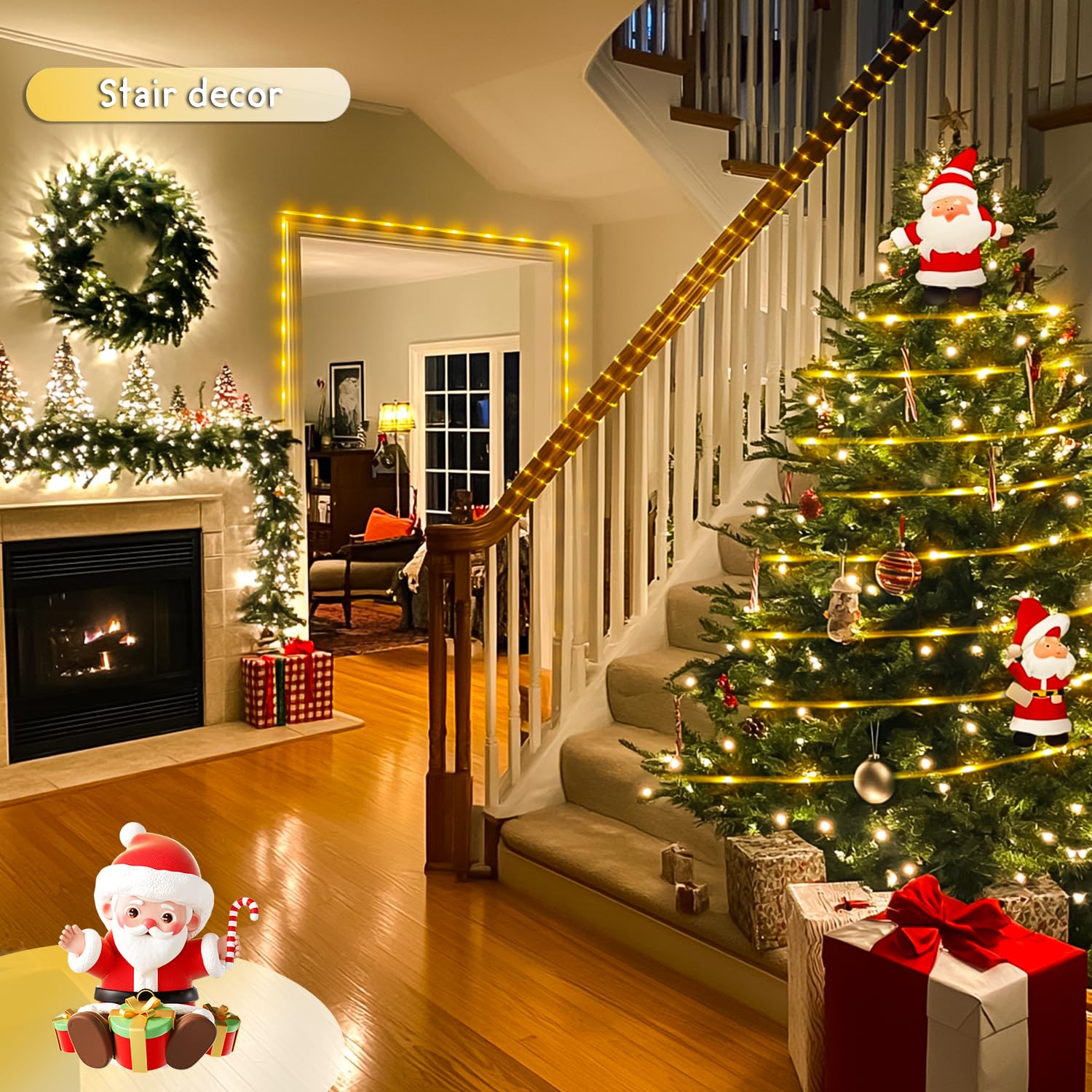 Luces de Navidad a batería de 66 pies, paquete de 2 unidades en total de 200 luces LED alimentadas por pilas, 8 modos de luces de cuerda que funcionan con pilas para decoración de fiesta de
